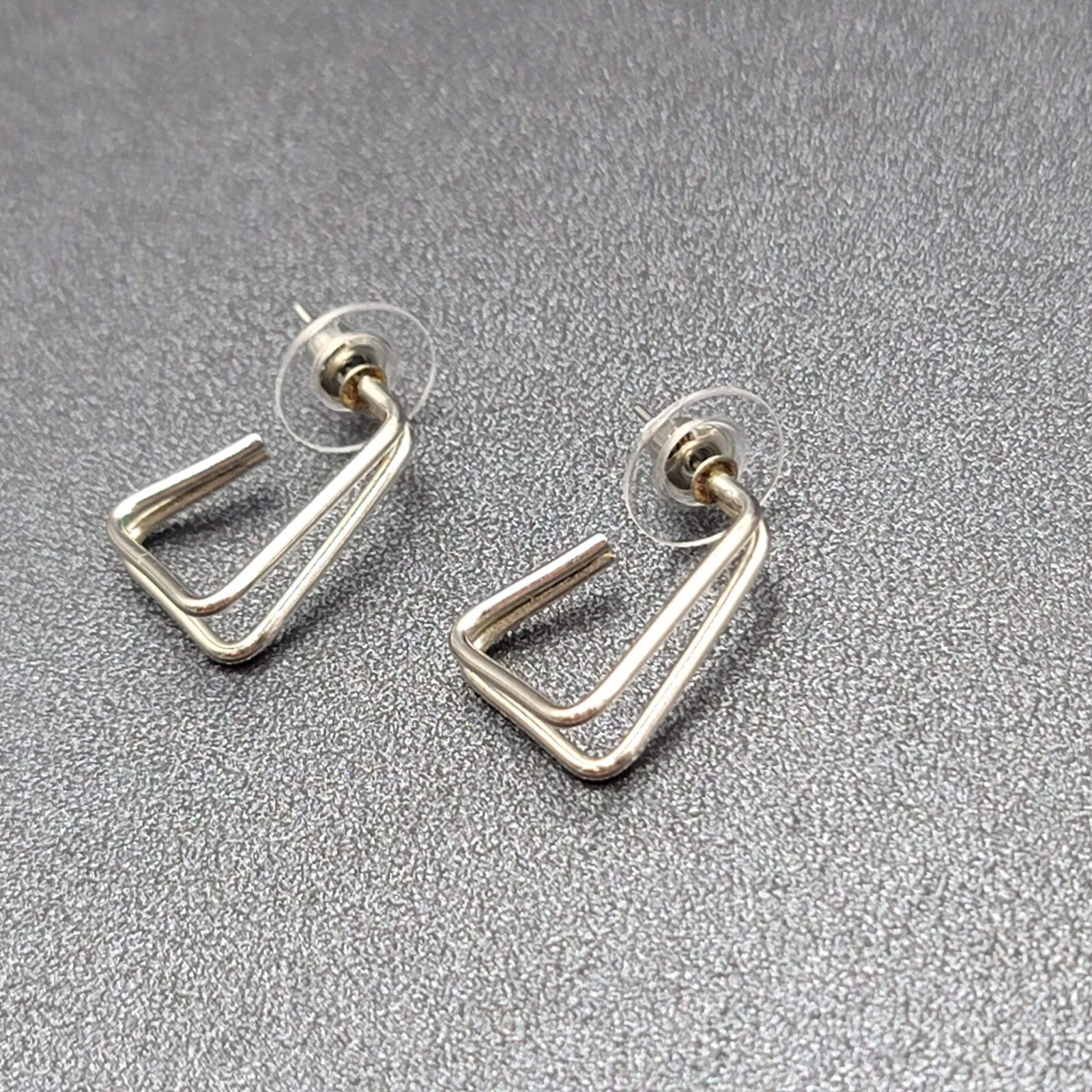 Pierced Earrings Silver tone Triangle Doouble Hoops 3/4"