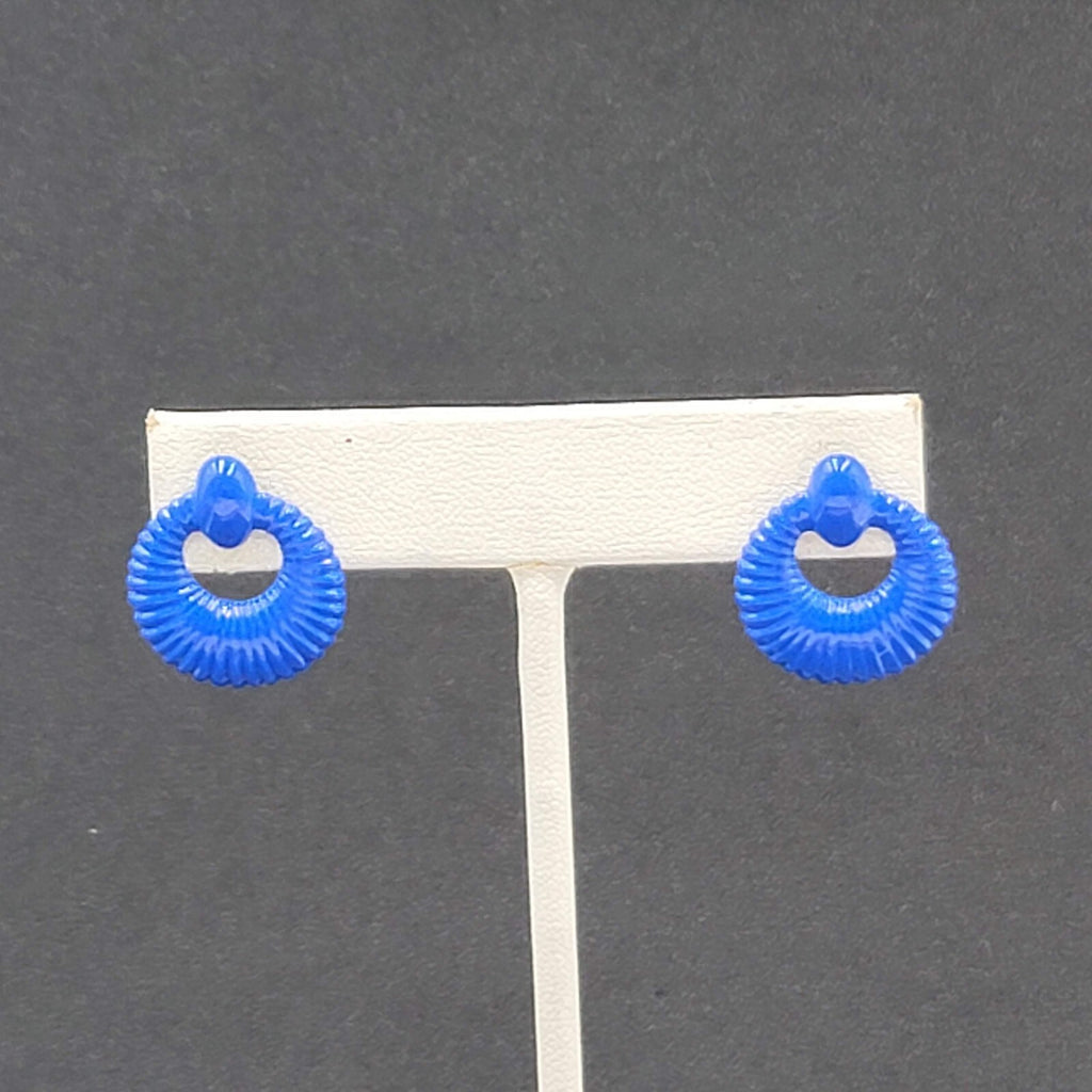 Vintage Pierced Earrings Blue Enamel Lightweight Small 3/4" Costume Jewelry