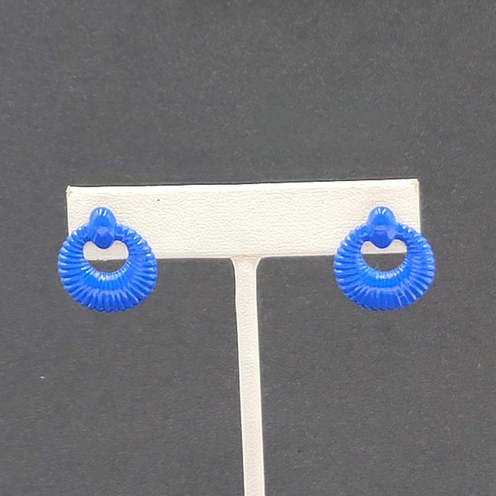Vintage Pierced Earrings Blue Enamel Lightweight Small 3/4" Costume Jewelry