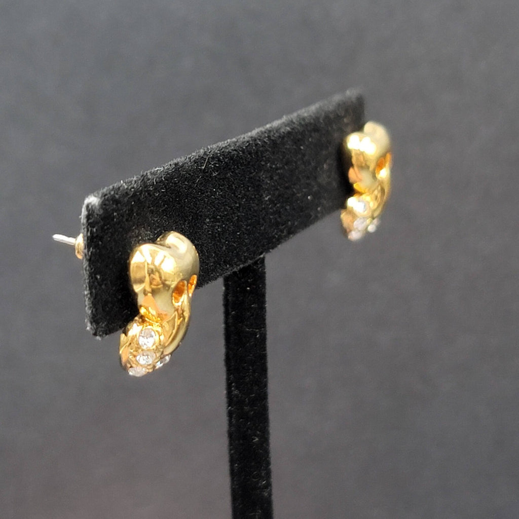 Vintage Pierced Earrings Gold Plated Heart Drop Crystal Rhinestone 5/8"