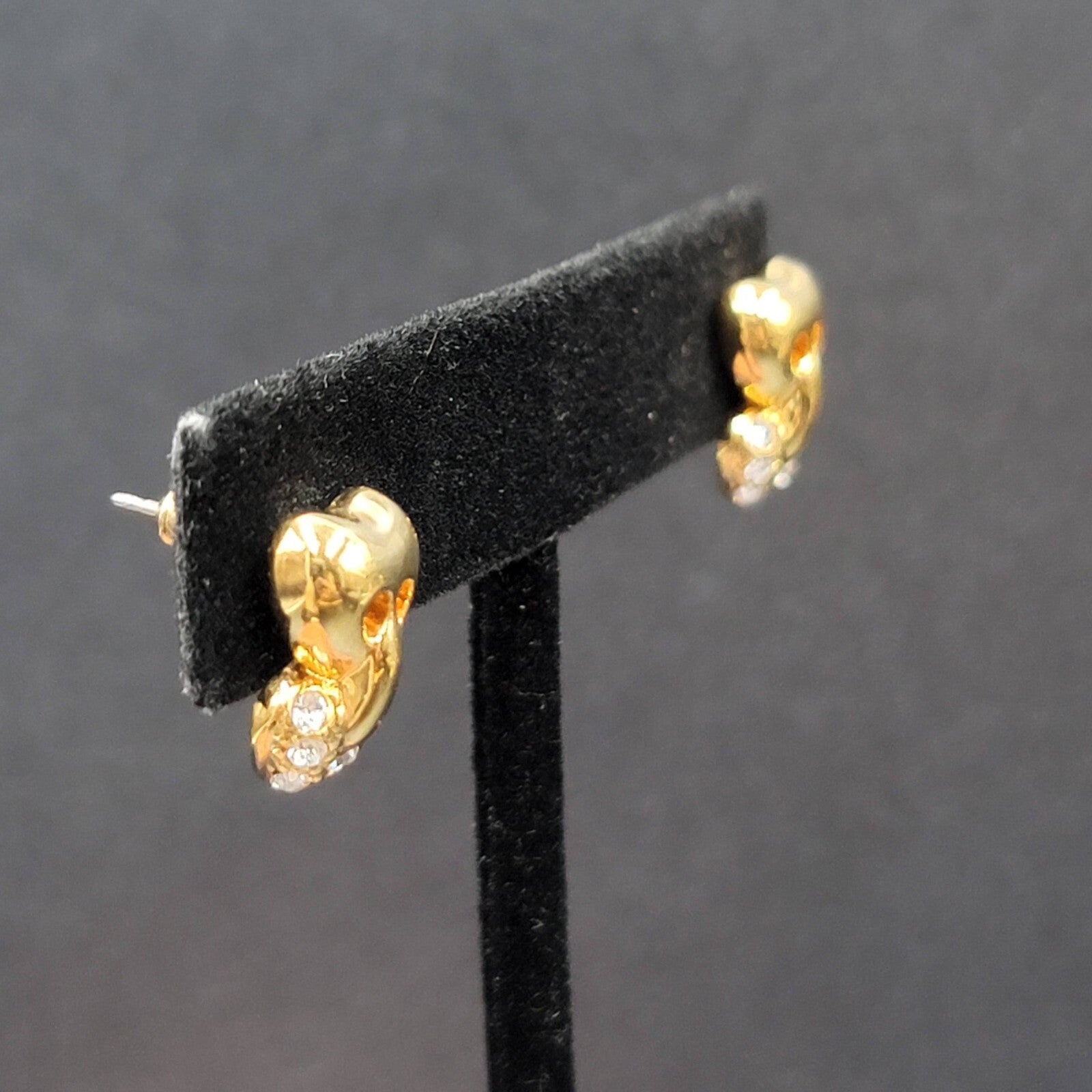 Vintage Pierced Earrings Gold Plated Heart Drop Crystal Rhinestone 5/8"