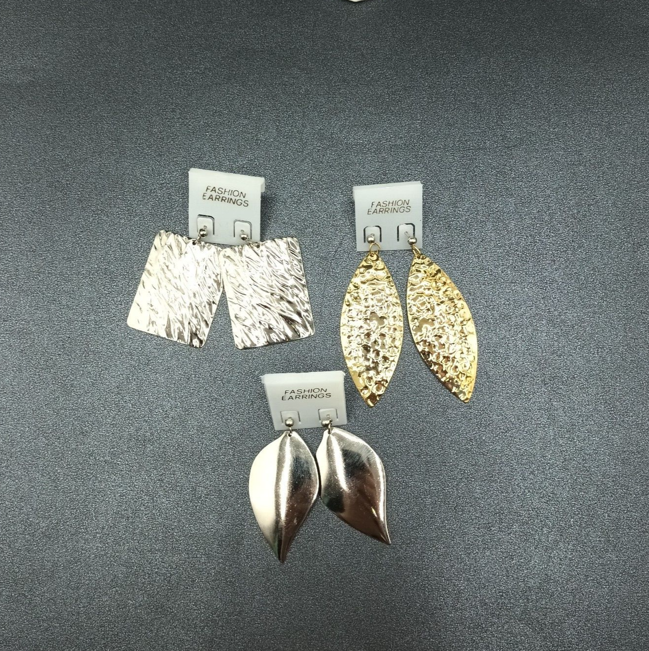 3 Pairs Vintage Pierced Earrings 80s Silver tone Gold tone Dangles NOS