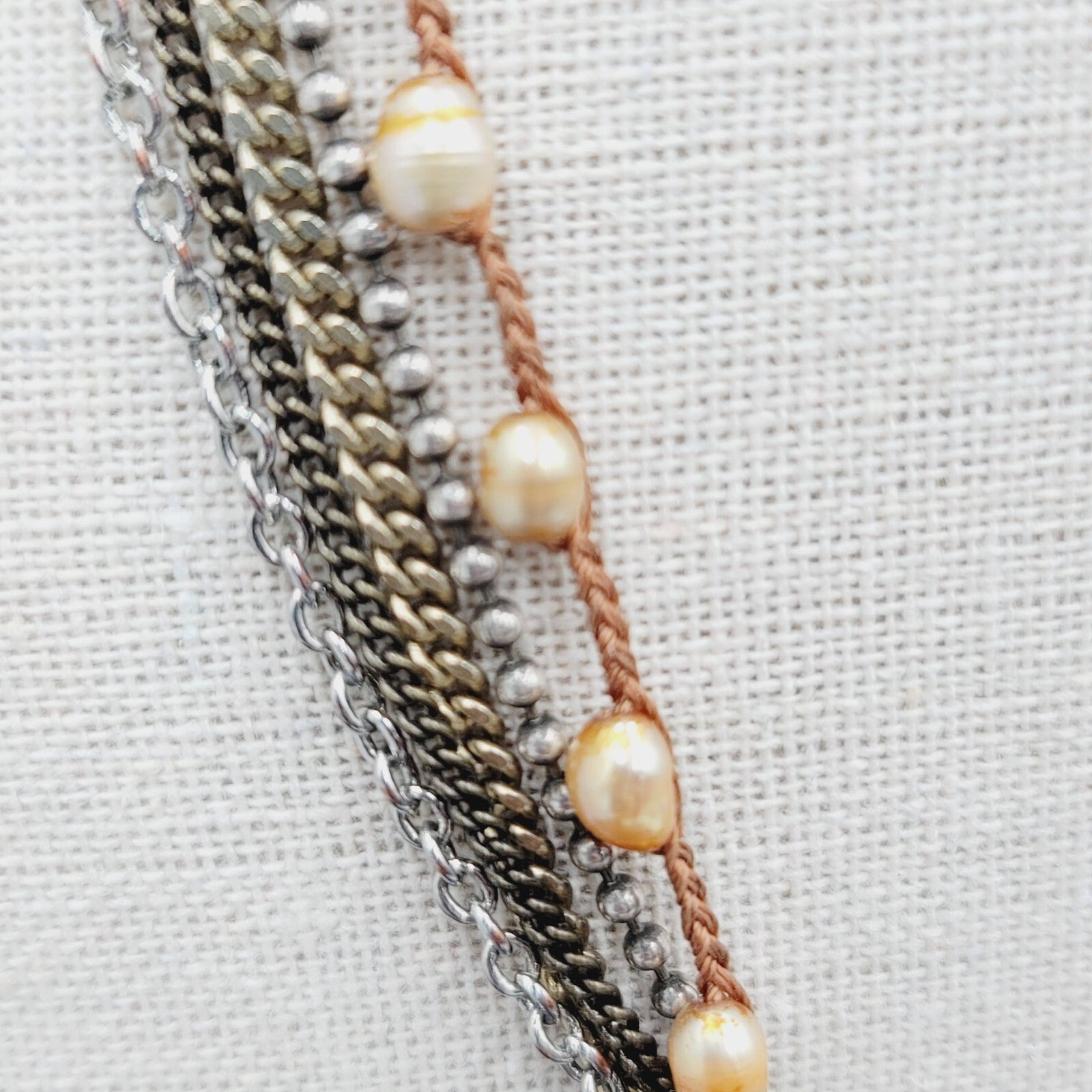 Premier Designs Layered Necklace  Freshwater Pearl Gold Tone Beads 18"-21"
