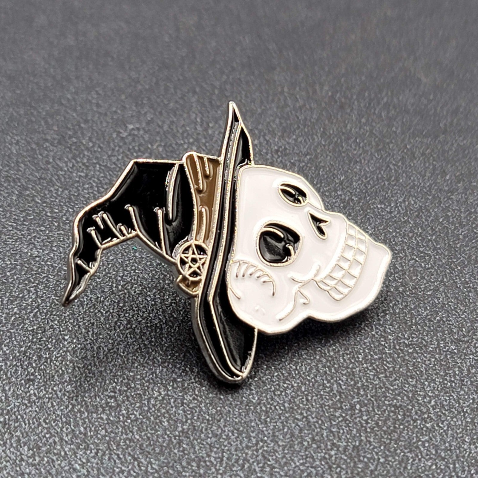Skull Enamel Lapel Hat Pin Witch Pentagram Candle Halloween 1.5"