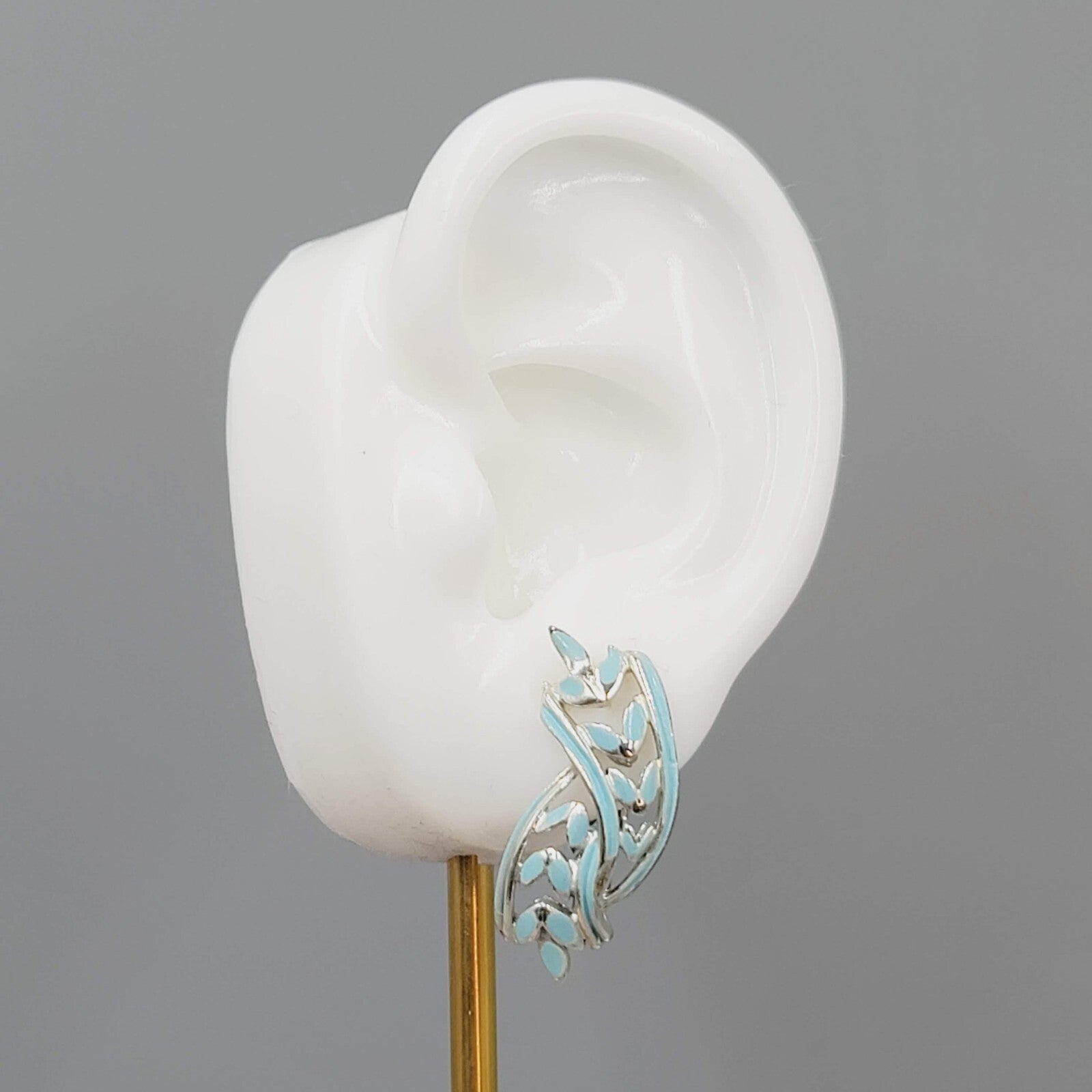 Vintage Coro Clip on Earrings Light Blue Enamel Silver tone Drop 1"