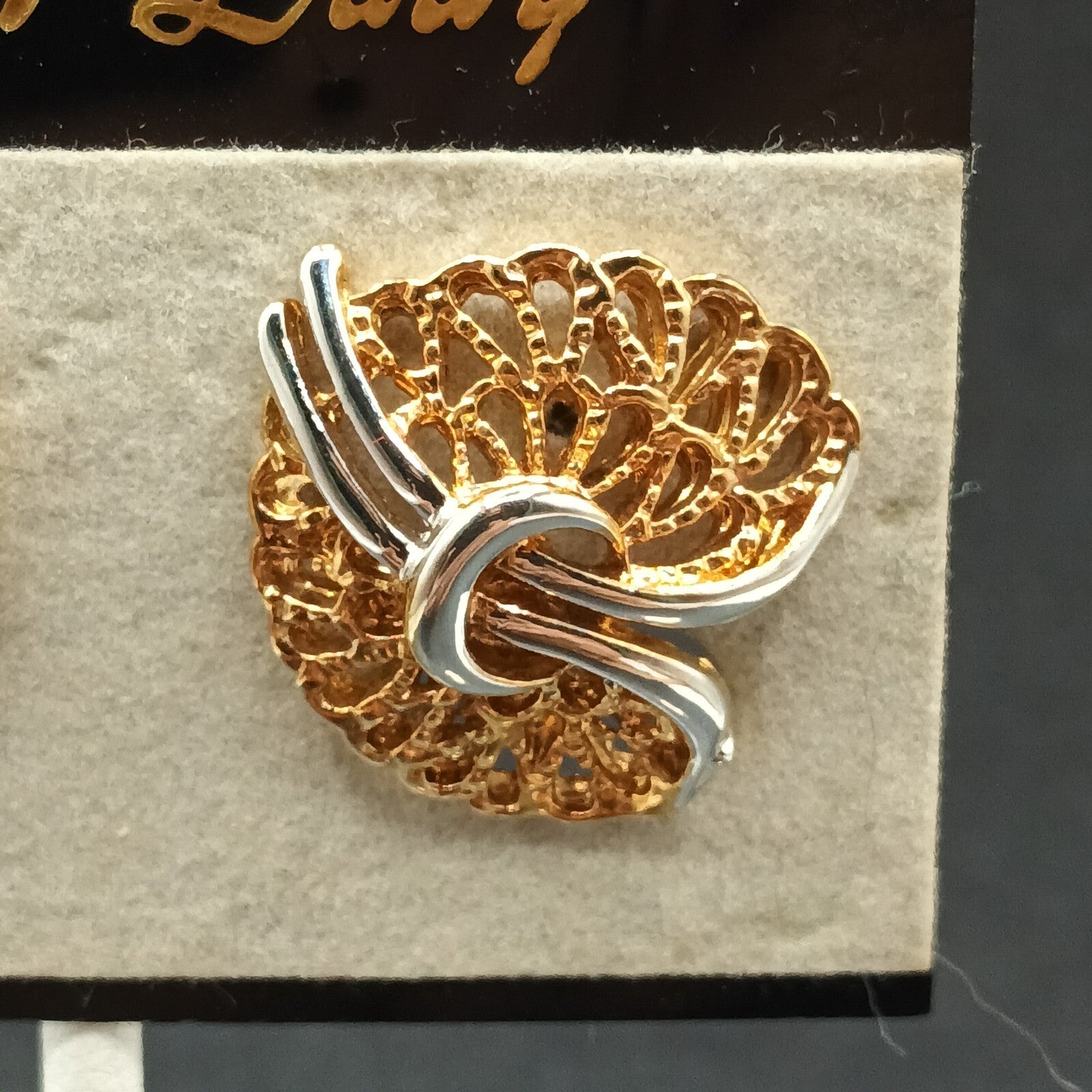 Vintage Fair Lady NOS Clip on Earrings Two tone Open Work Drop 7/8"