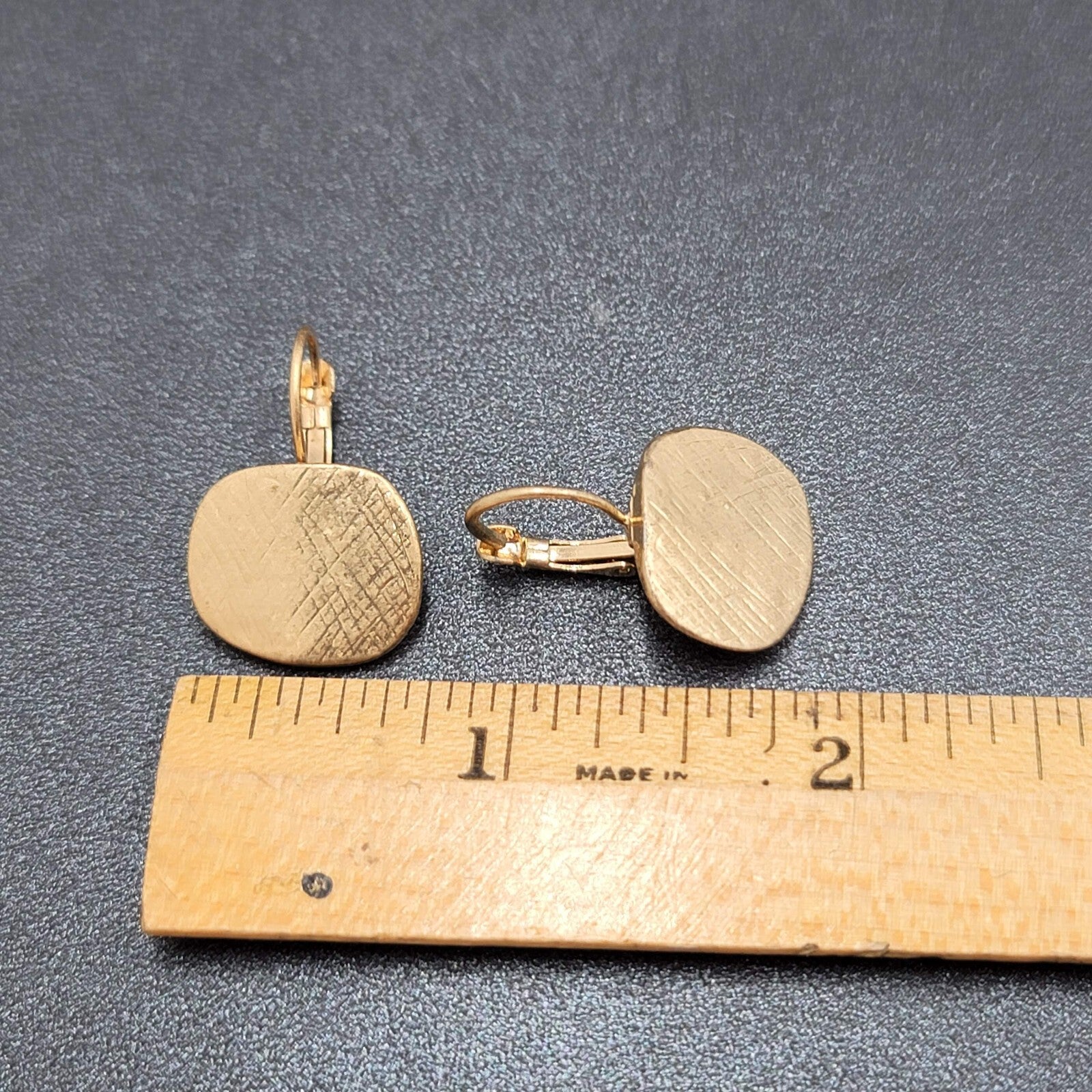 Pierced Earrings Gold tone Cross Hatch Dangle 5/8"