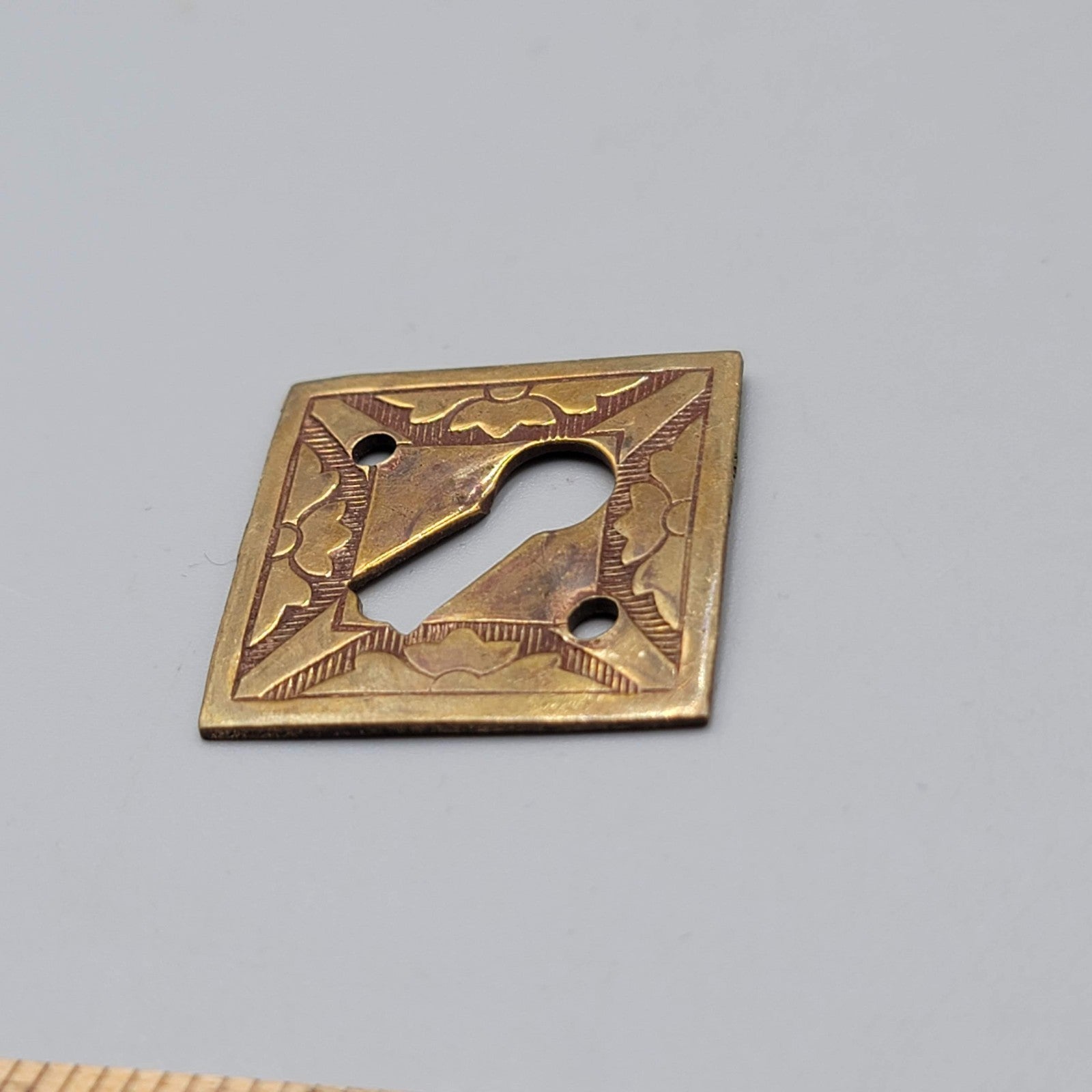 Vintage Square Brass Skeleton Keyhole Escutcheon Salvage Hardware 1.5" (59)