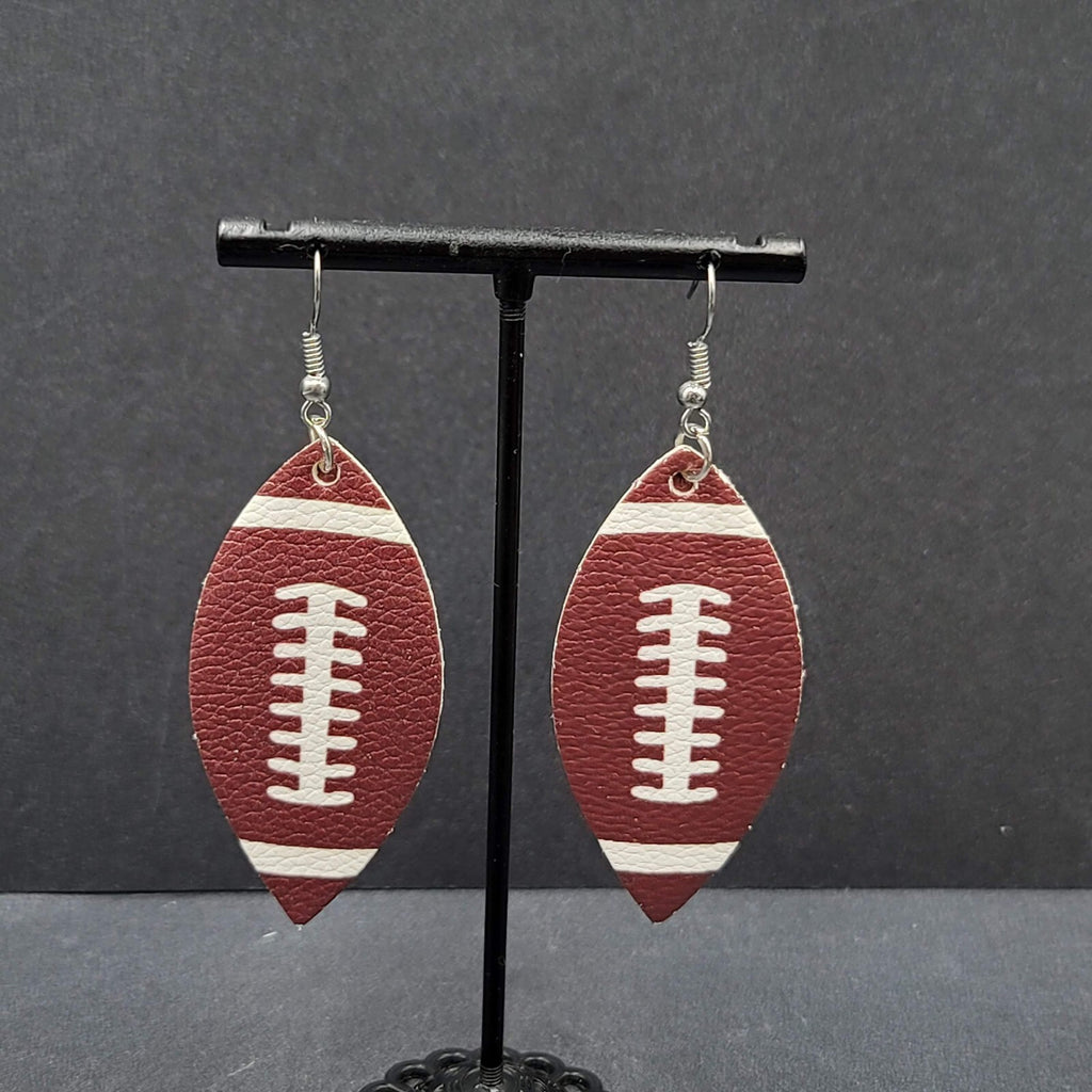 Pierced Earrings Imitation Leather Football Dangle Lightweight 2.25"