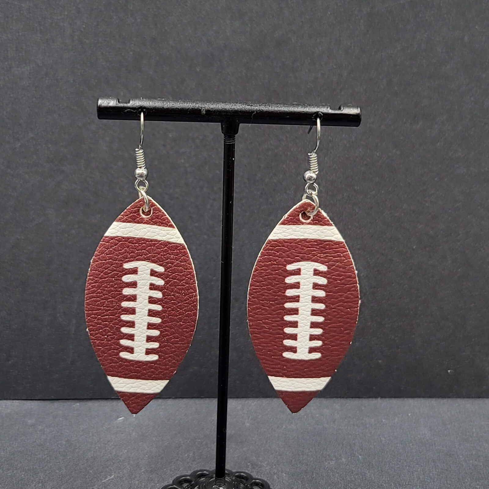 Pierced Earrings Imitation Leather Football Dangle Lightweight 2.25"