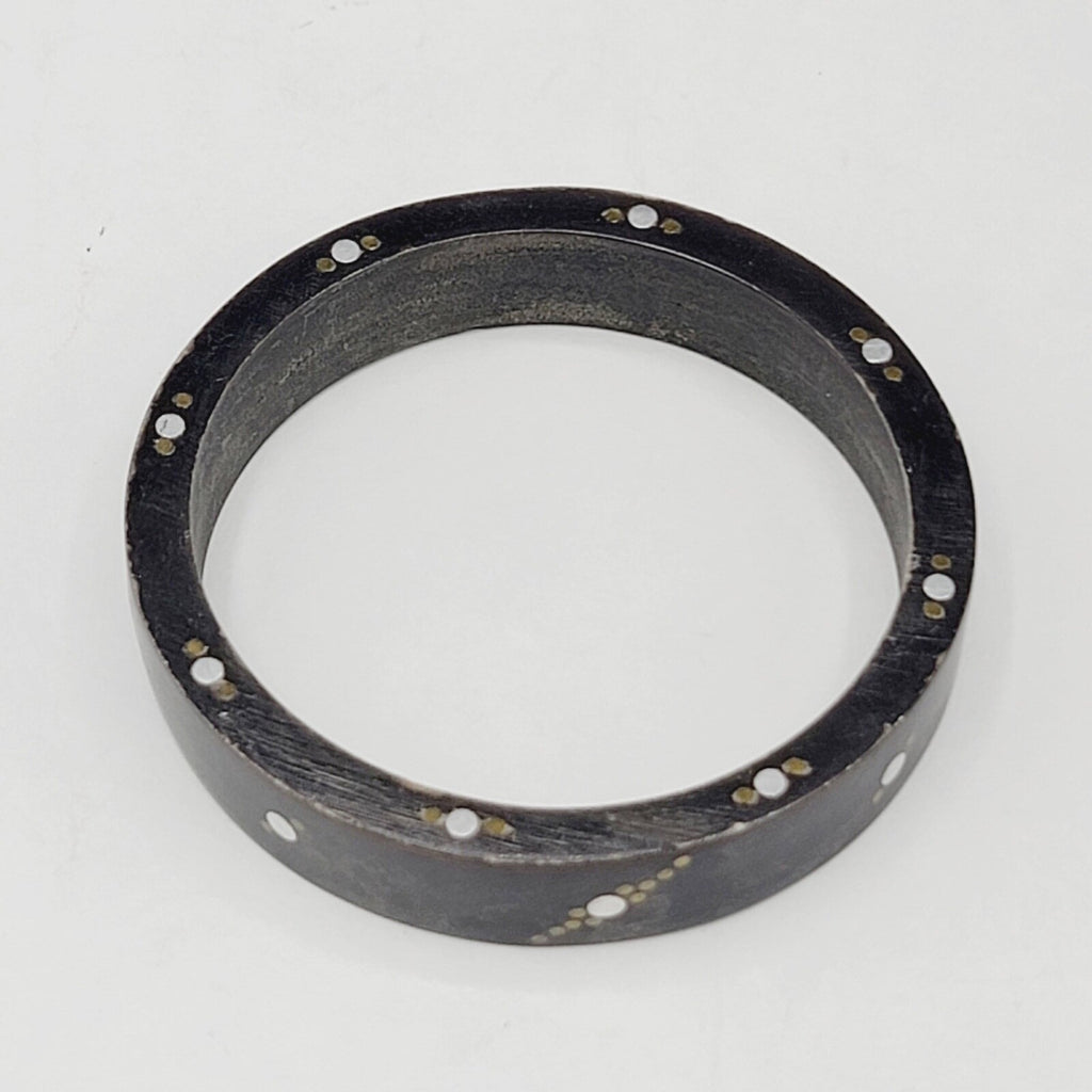 Wood Bangle Bracelet Inlay Brass and Nickel Boho Ethnic Unique 8 in