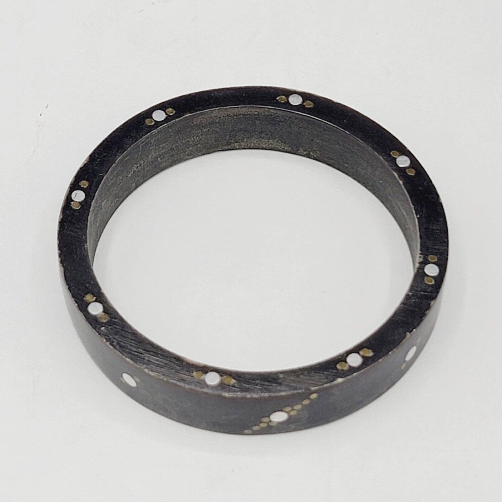Wood Bangle Bracelet Inlay Brass and Nickel Boho Ethnic Unique 8 in