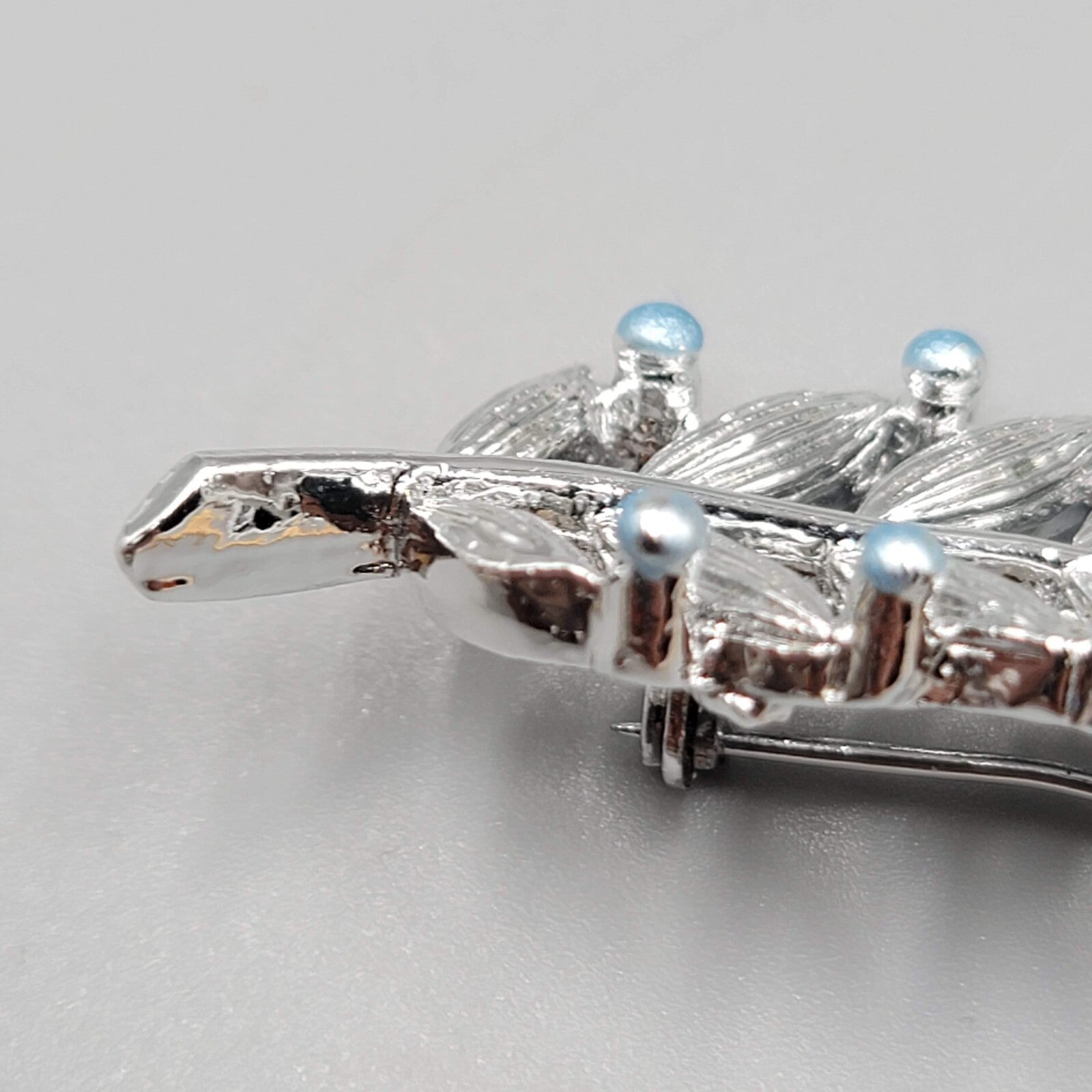 Vintage Gerrys Leaf Brooch Pin Blue Beads 2.25"