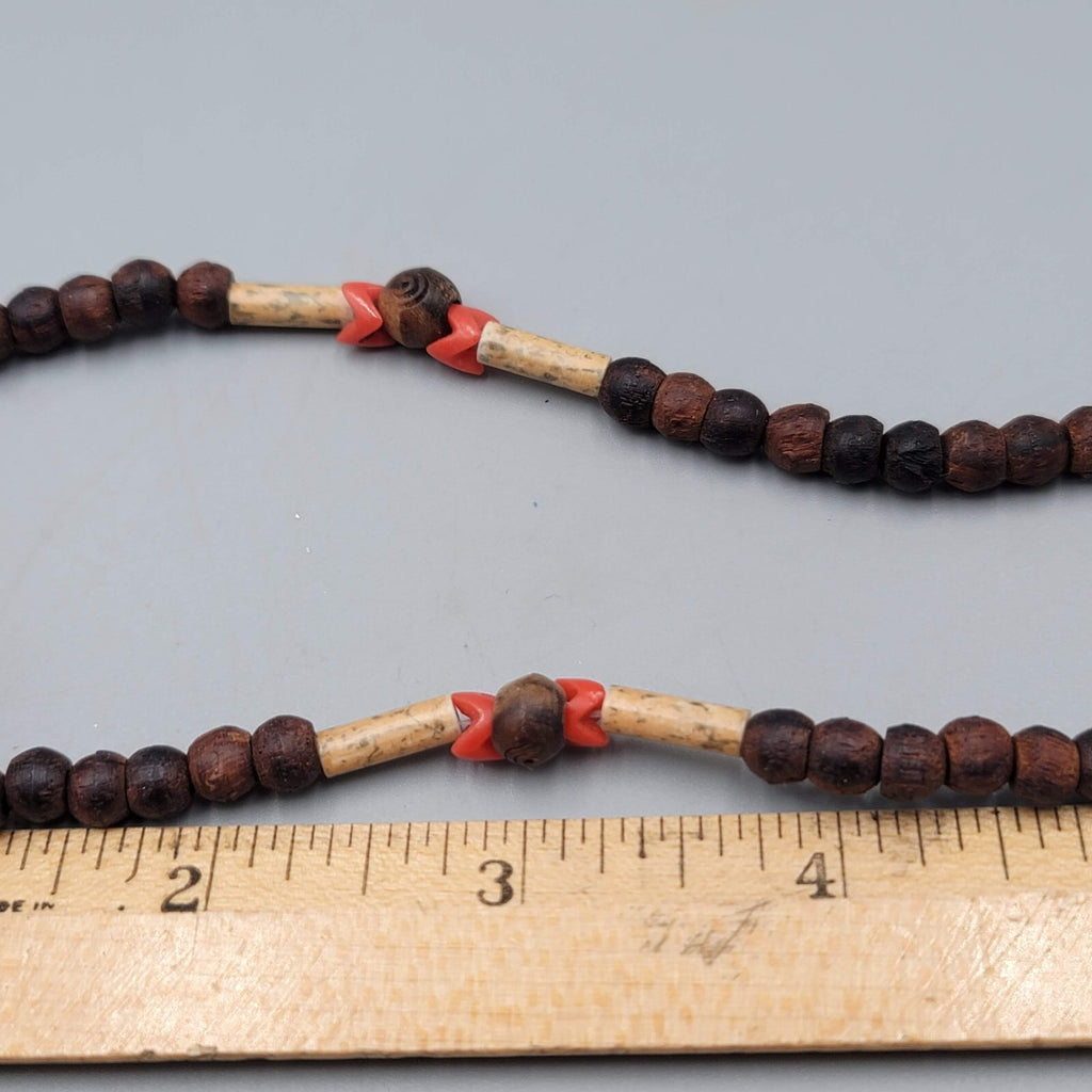Artisan Boho Necklace Wood Bead Shell Ethnic 16"