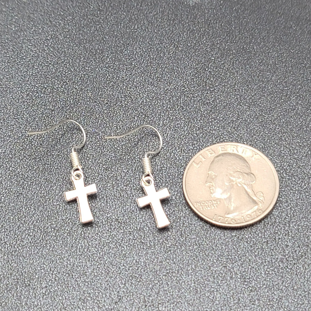 Pierced Earrings Tiny Dainty Crucifix Cross Dangle 5/8"