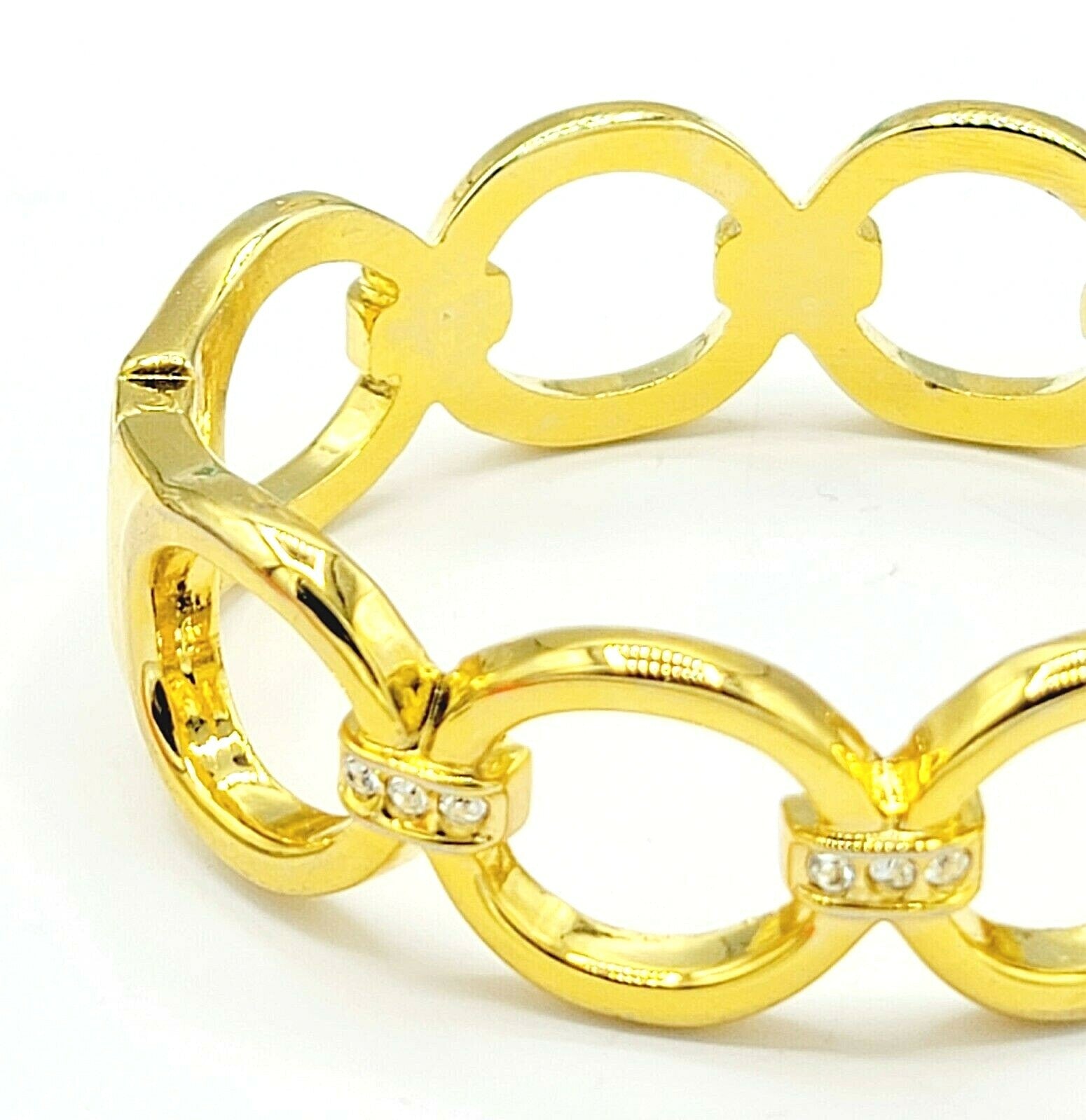 Gold Plated Rhinestone Hinged Cuff Bracelet Modern Unbranded
