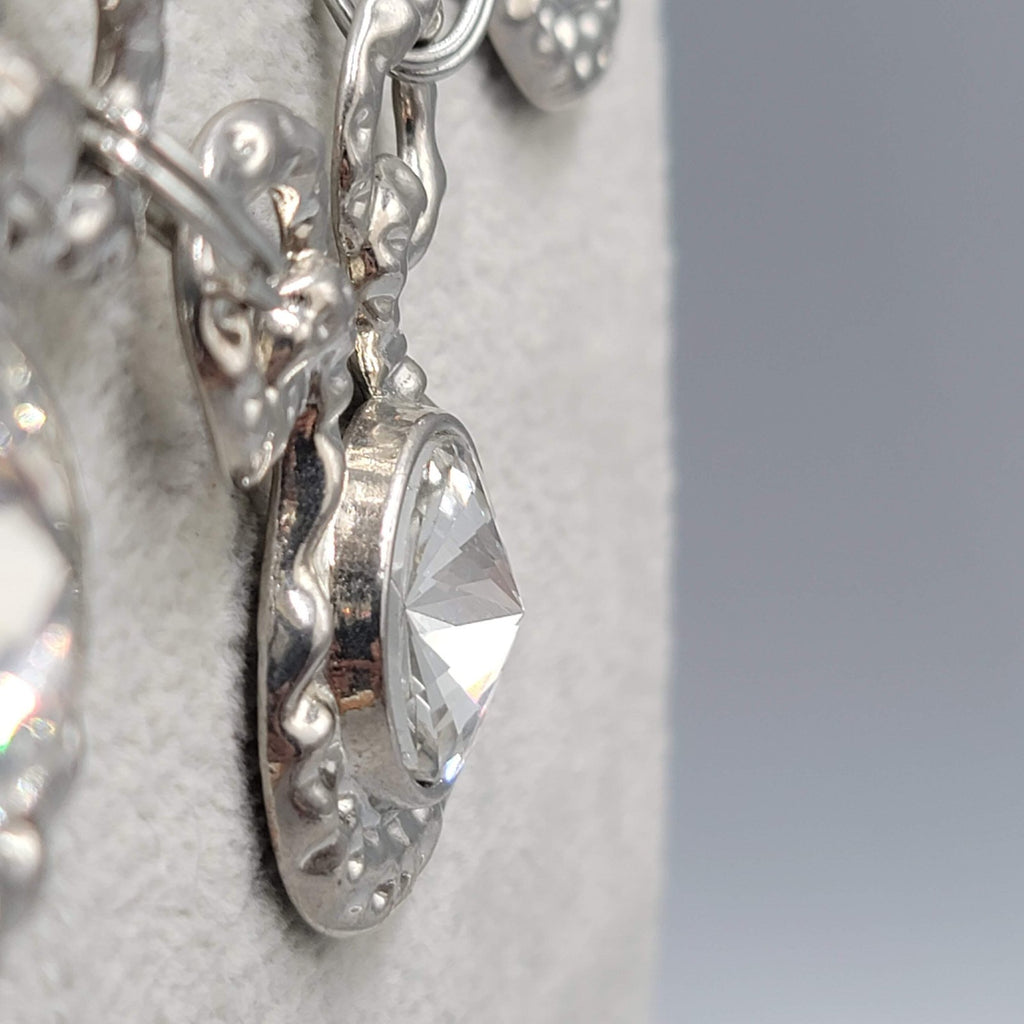 Large Clear Rivoli Rhinestone Necklace Silver tone Statement 18 in