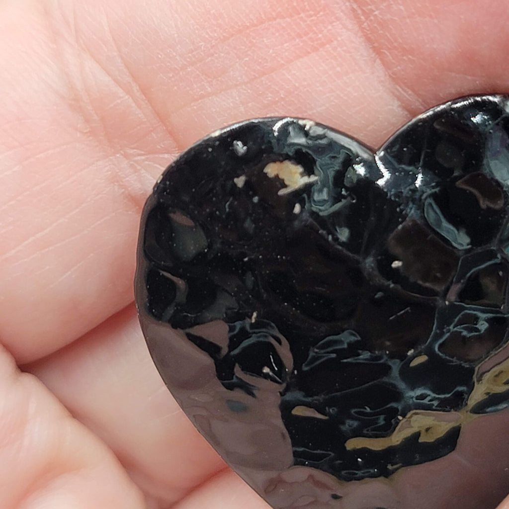 Vintage Heart Pierced Earrings Black Enamel Hammered Metal 1 3/8"