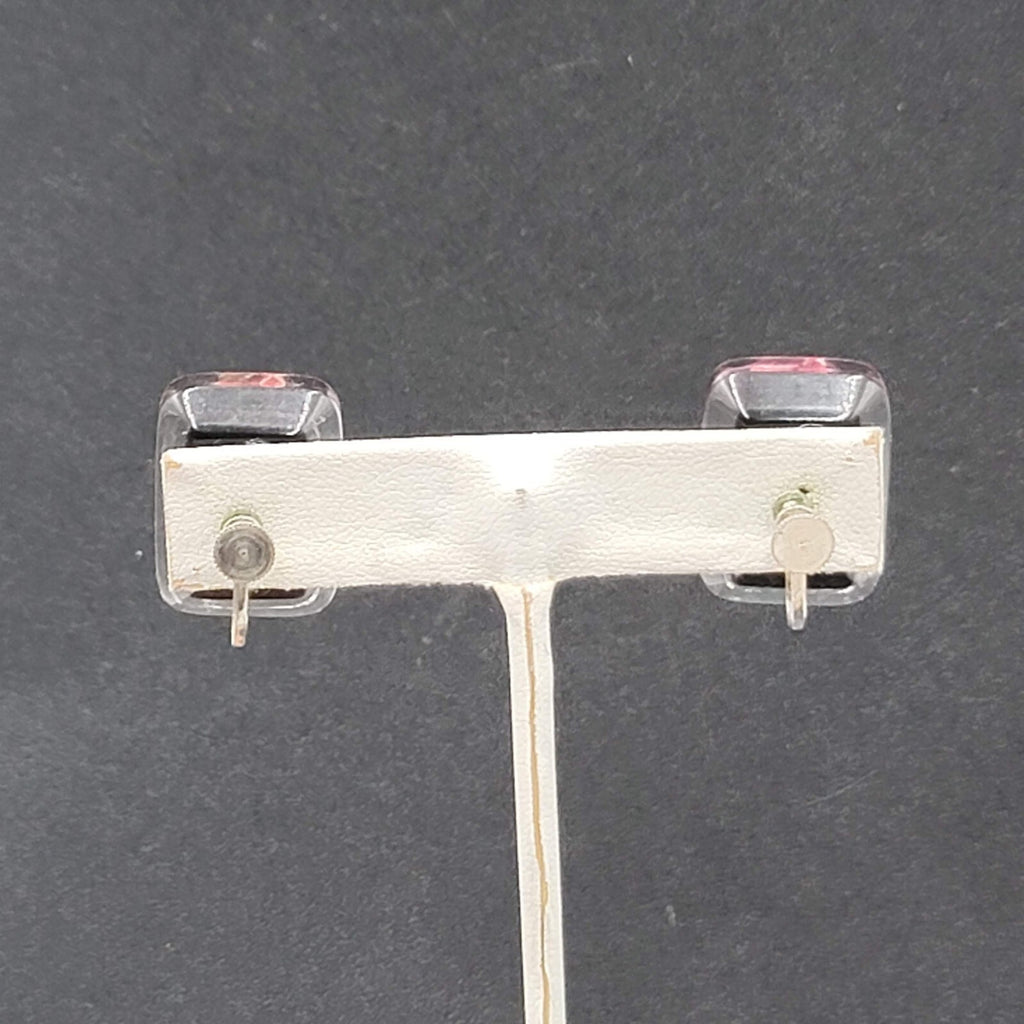 Vintage Clip on Earrings Reverse Carved Lucite Flower Drop 7/8"