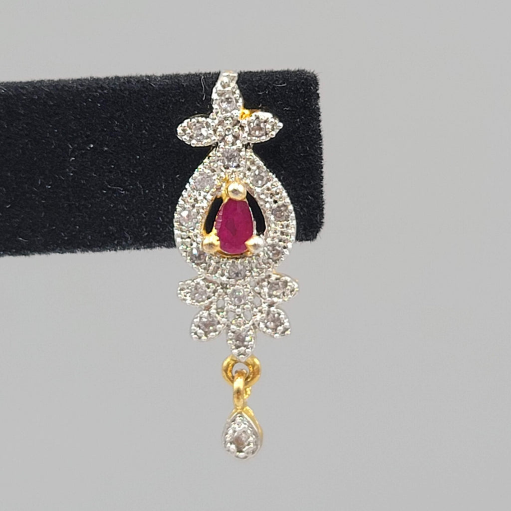 Bollywood Style Pierced Earrings Gold Plated Red Center Stone Dangle 1.25"