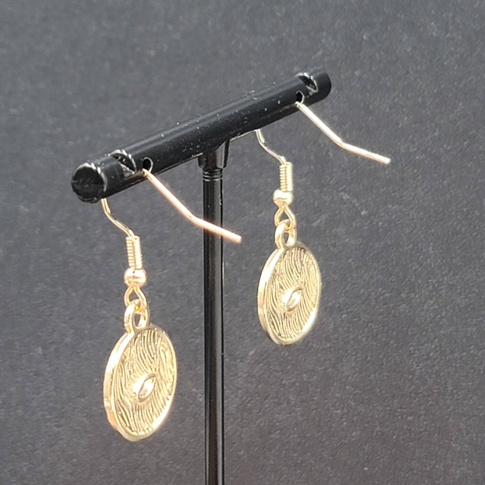 Chocolate Donut Pierced Earrings Gold tone Dangle New 3/4"