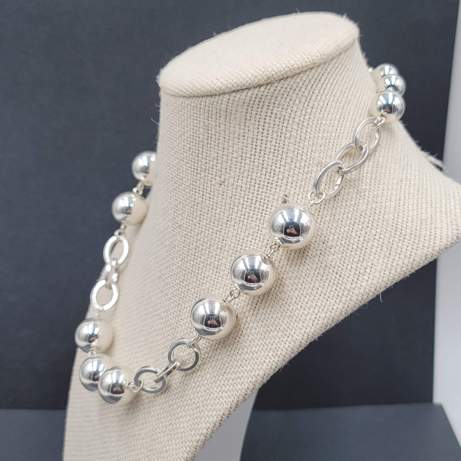 Necklace Silver tone Ball and Link Chain Statement Large Bead 18"-21"