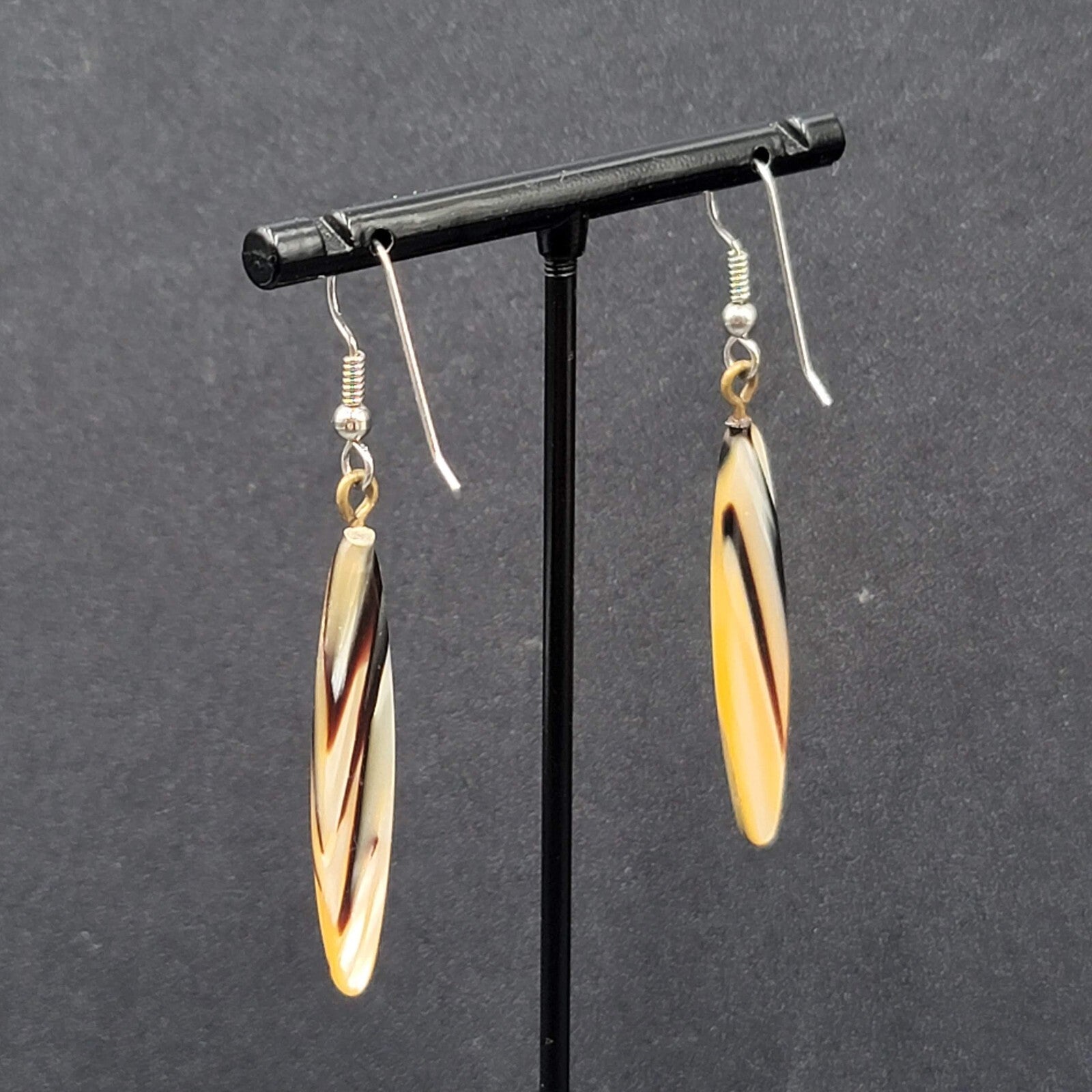 Vintage Pierced Earrings Pearlescent Brown Tan Resin Dangle 1.75"