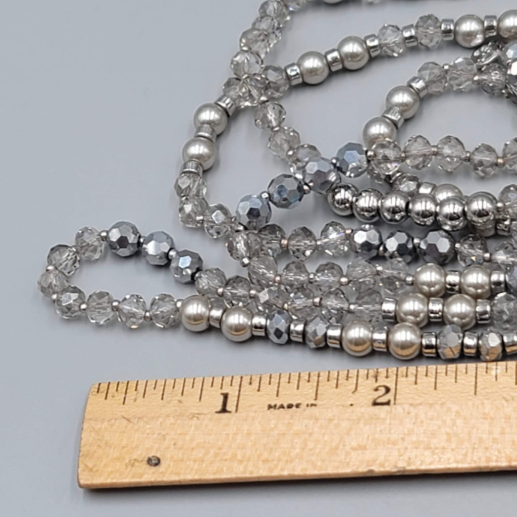 Loft Necklace Silver tone Gray Bead Extra Long 60"