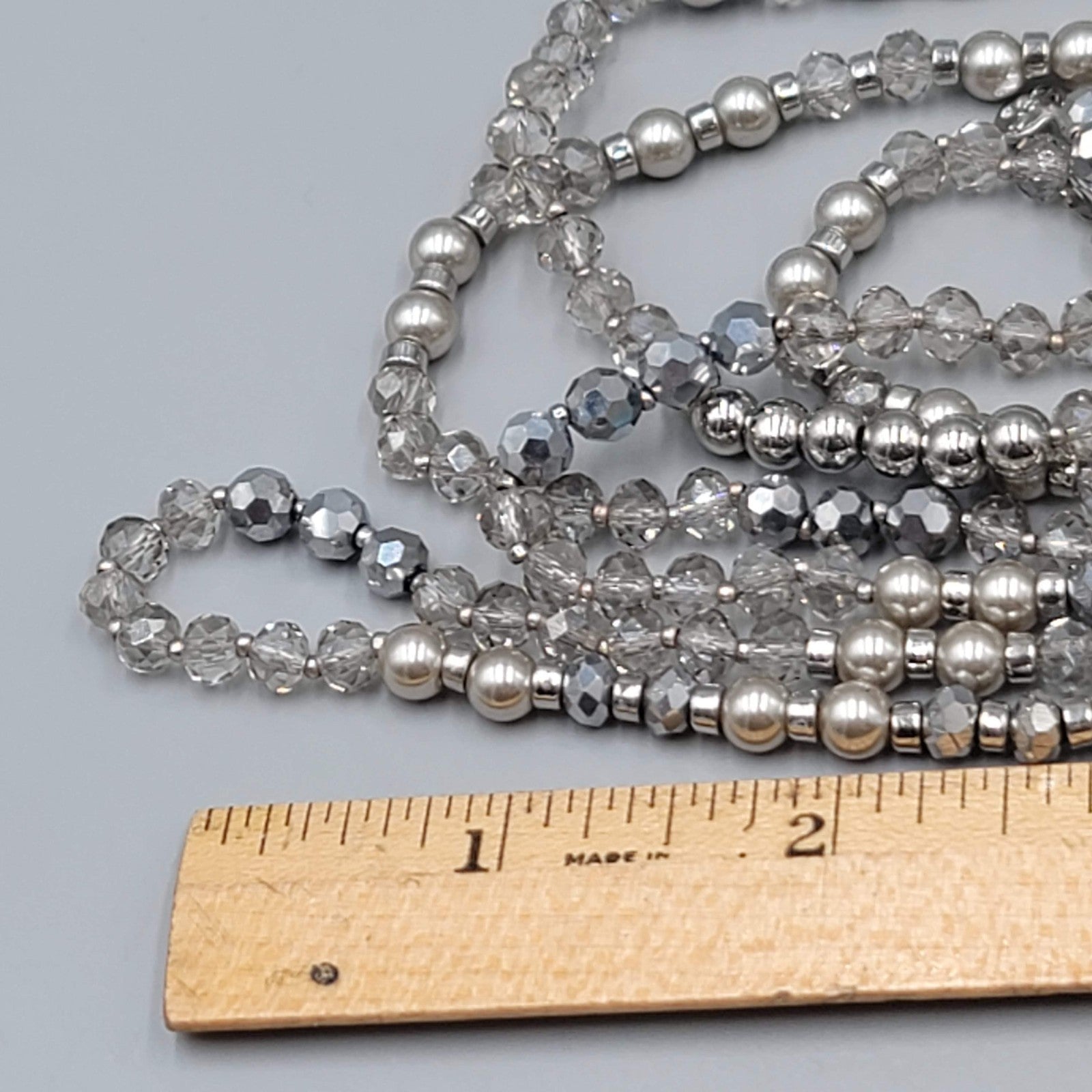 Loft Necklace Silver tone Gray Bead Extra Long 60"