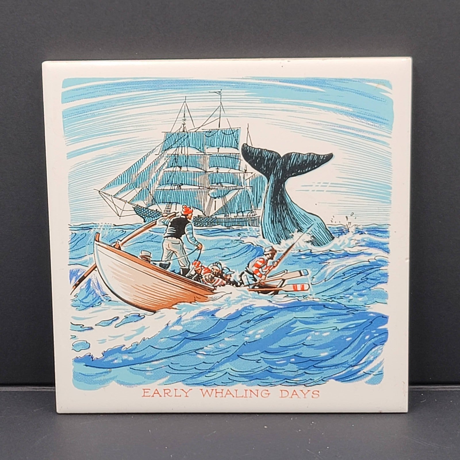 Vintage Decorative Ceramic Tile Fishing Whaling Theme Screencraft 6x6