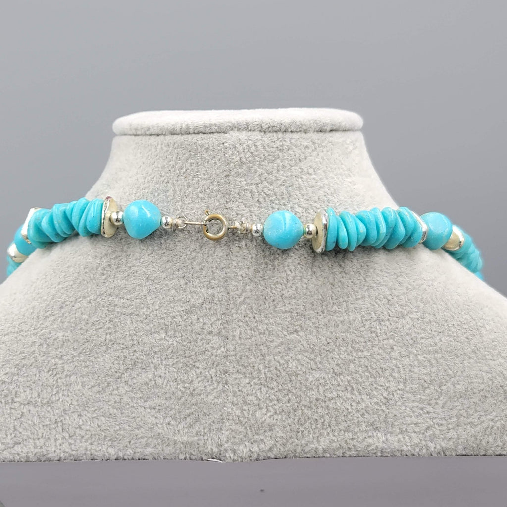 Vintage Bright Blue and Silver tone Bead Necklace 28"