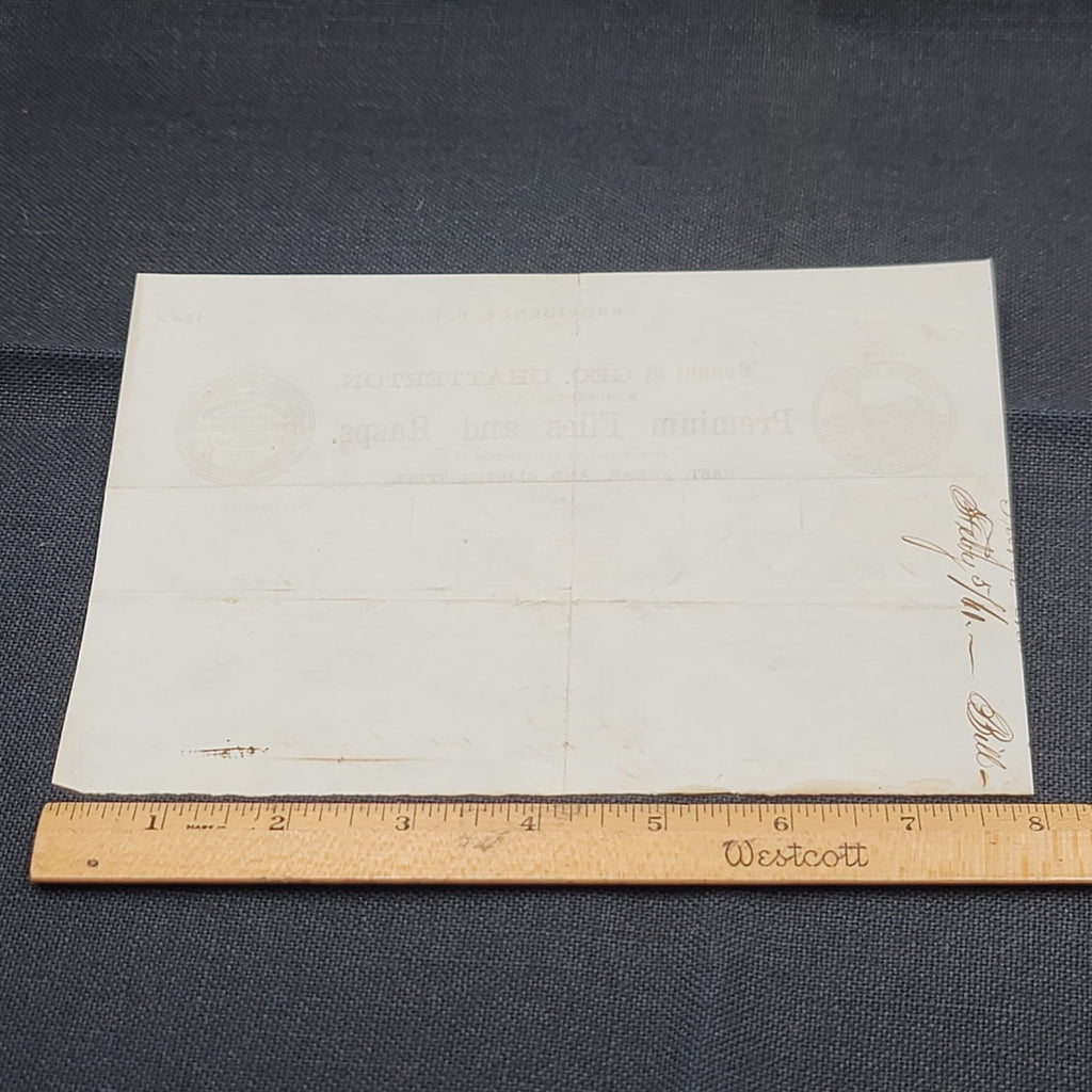 1861 Receipt for tools Geo Chatterton Files Rasps Rhode Island USA Antique