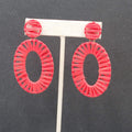 Pierced Earrings Red Rattan Dangle Hoops Statement 2.5"