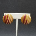 Vintage Clip on Earrings Pink Red Painted Wood Dome Button Statement Stud 1"