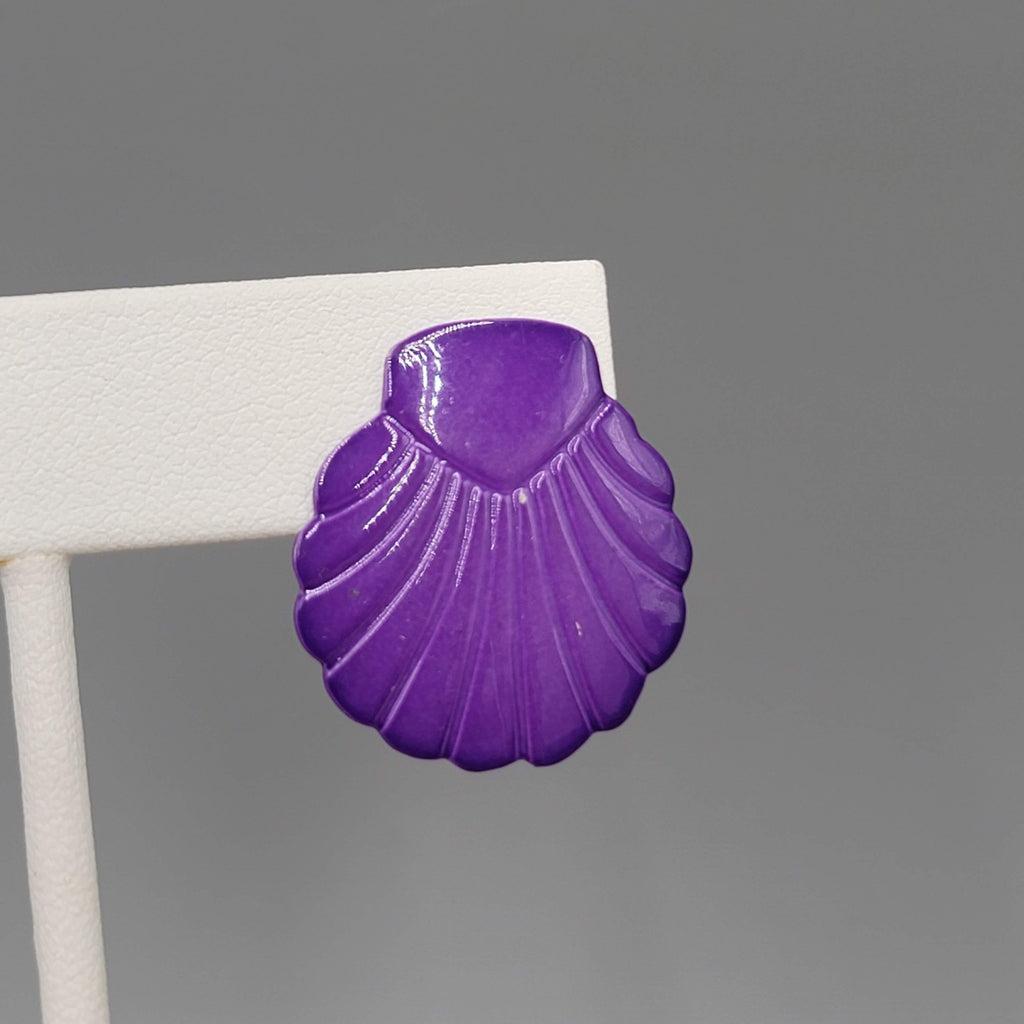 Vintage Purple Enamel Shell Drop  Pierced Earrings 1 in