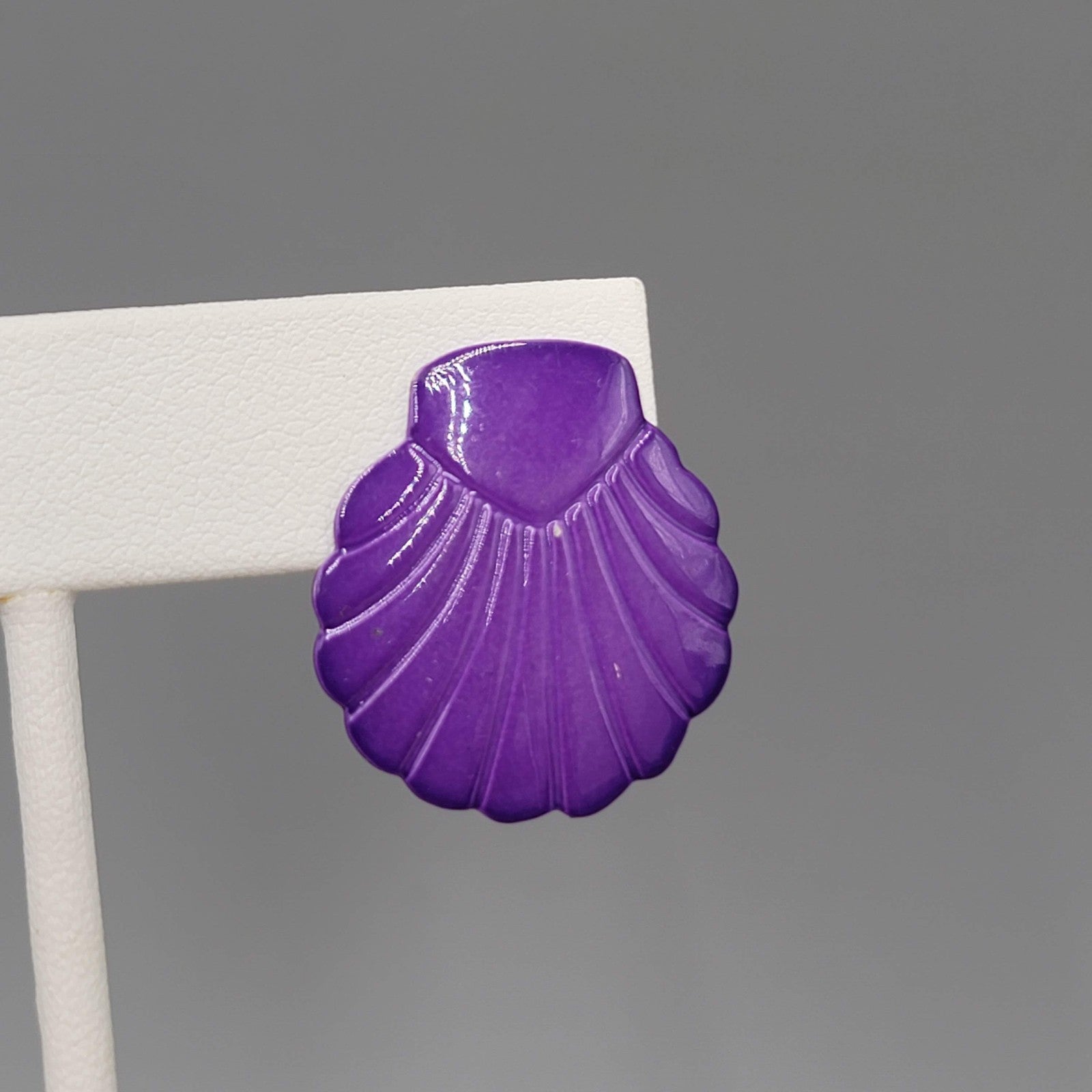 Vintage Purple Enamel Shell Drop  Pierced Earrings 1 in