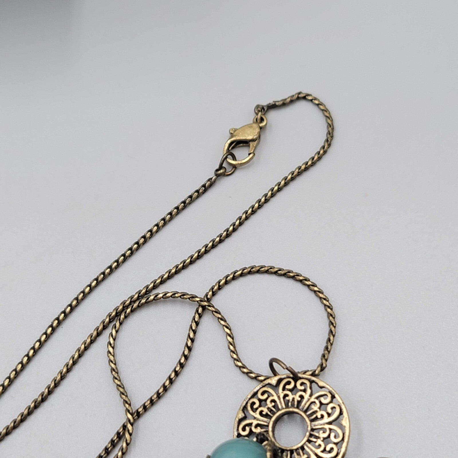Tassel Pendant Long Necklace Bronze tone Chain 26"