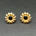 Pierced Earrings Gold tone Black Enamel Flower Studs  3/4"