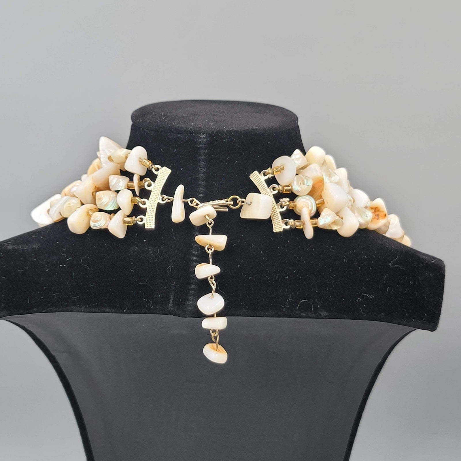 Vintage Real Shell Bead 4 Strand Necklace Estate Costume Jewelry 16" 18"20"22"