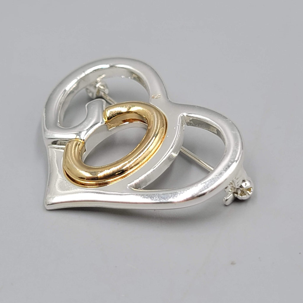 Saint John SJ Heart GOD Brooch Pin Gold Silver Tone Religious Heart Vintage