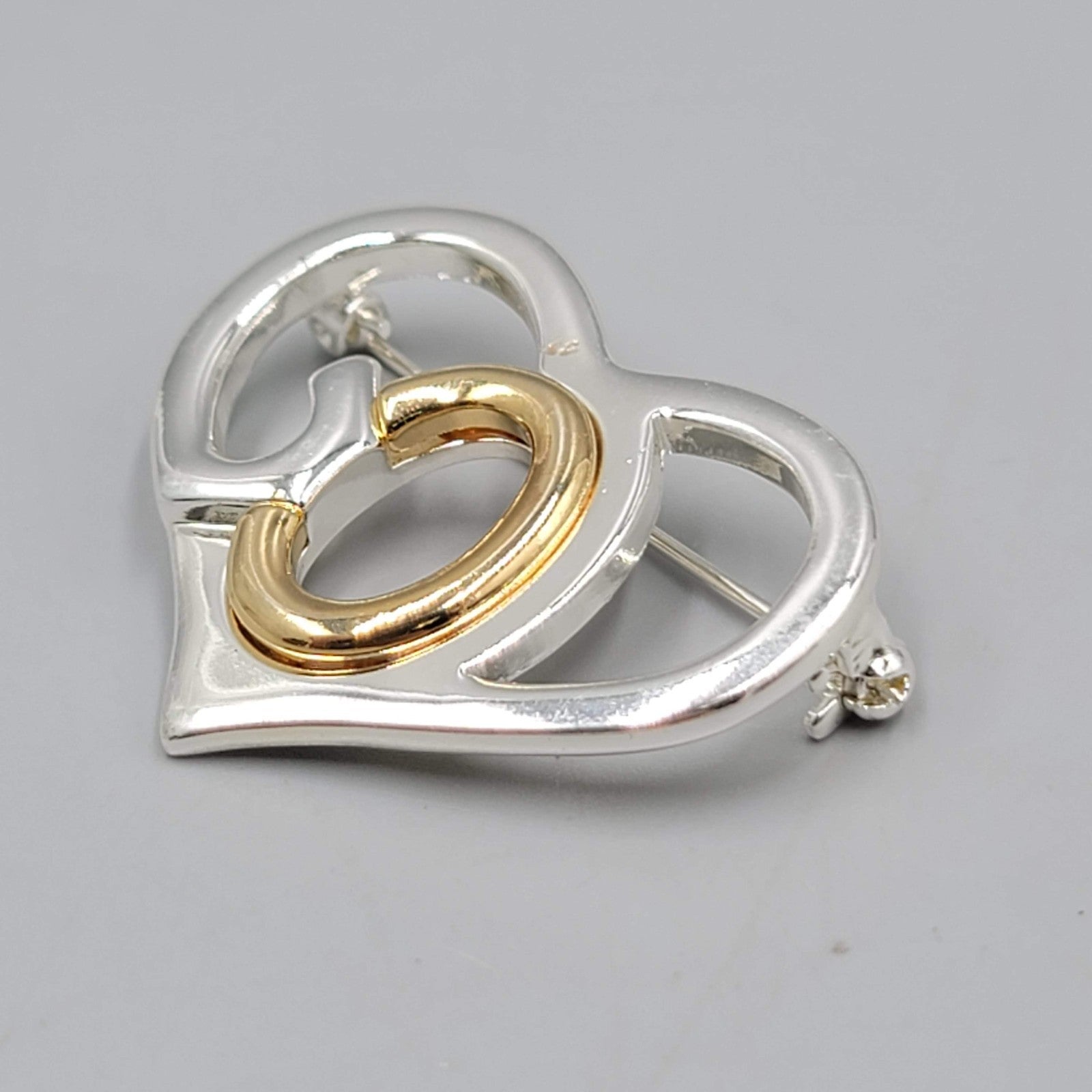 Saint John SJ Heart GOD Brooch Pin Gold Silver Tone Religious Heart Vintage