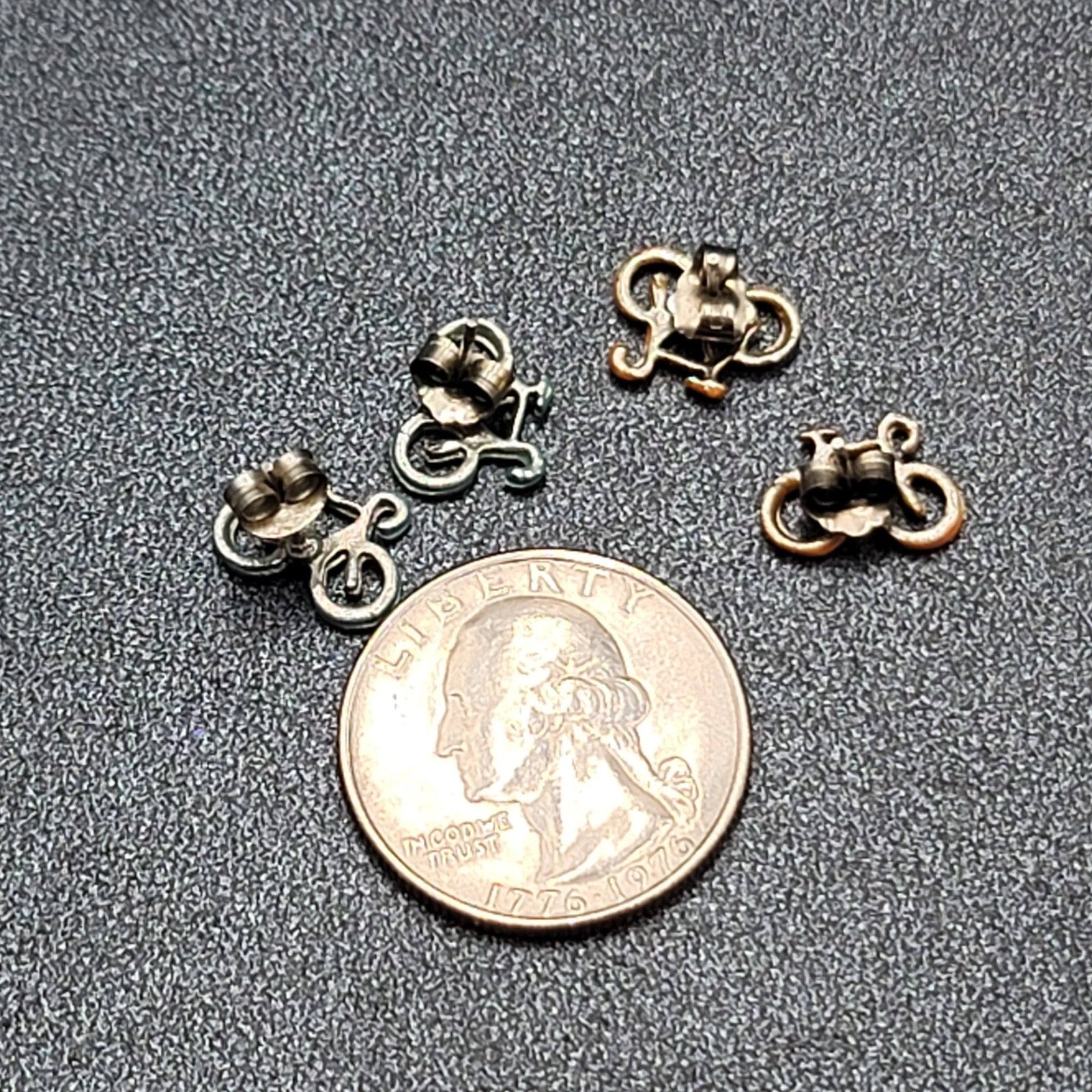 Vintage Bicycle Pierced Stud Earrings Lot of 2 Enamel Blue Orange 3/8"