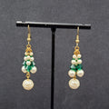 Vintage Pierced Earrings Faux Pearl Green Crystal Beads Dangle 1.5"