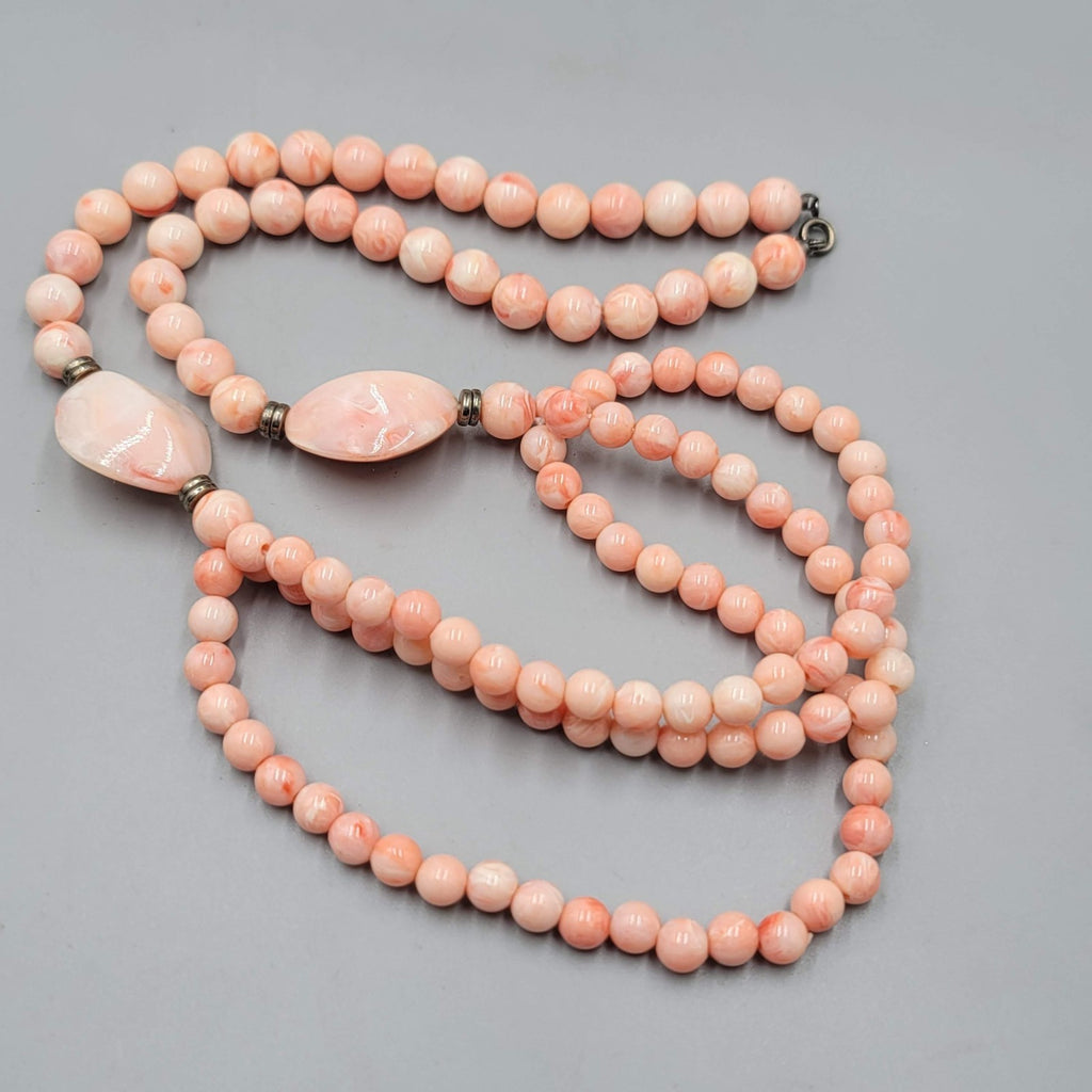 Vintage Pink Swirl Bead Necklace Layered Statement 24 in