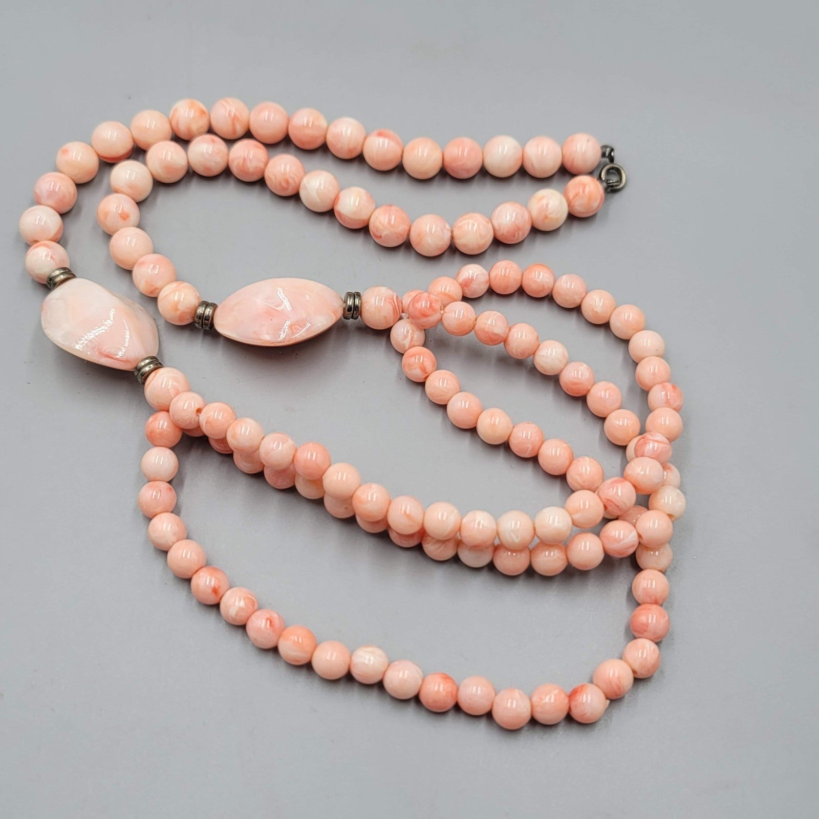 Vintage Pink Swirl Bead Necklace Layered Statement 24 in
