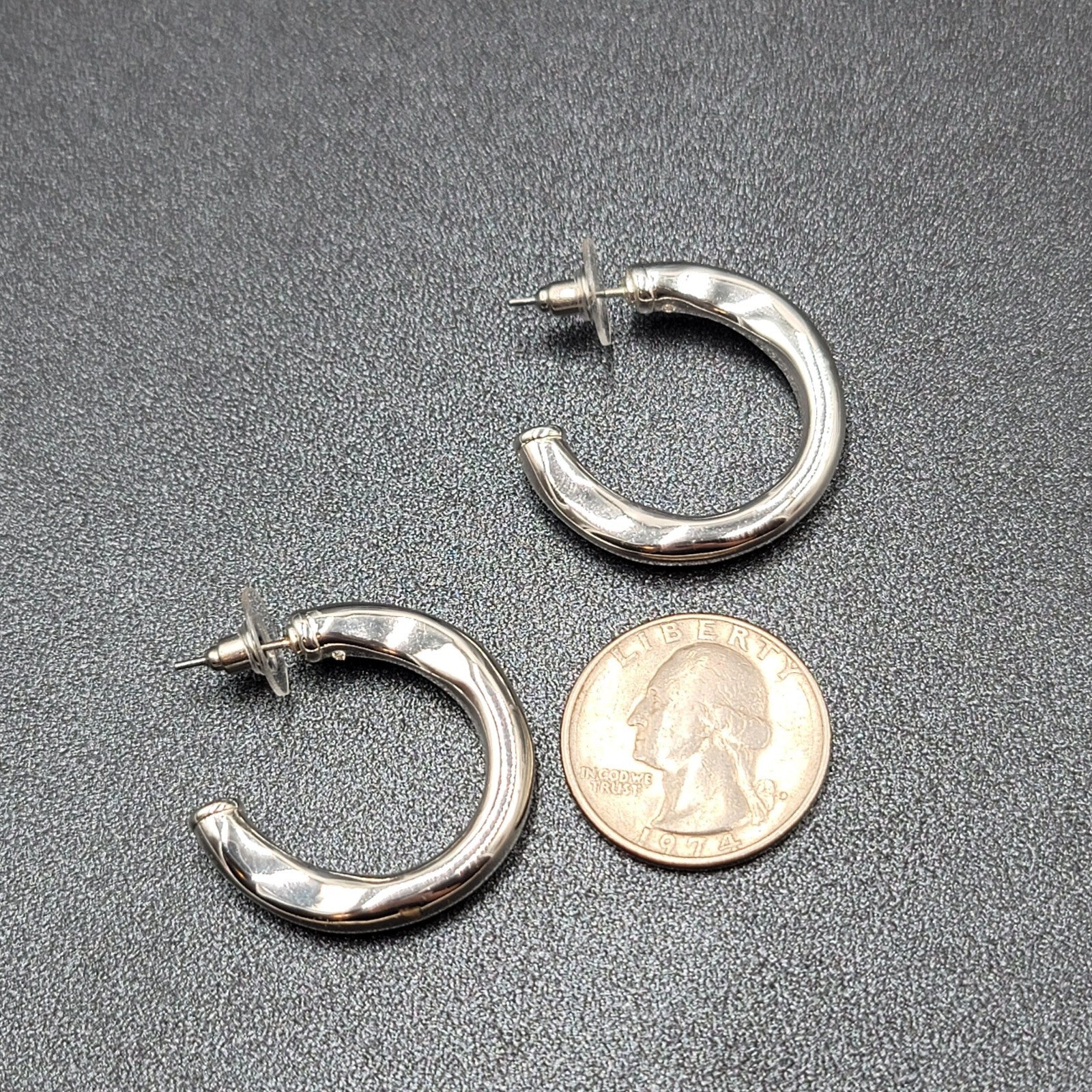 Pierced Earrings Polished Silver Plated Wavy Hoops Diamond Accent 1 1/8"