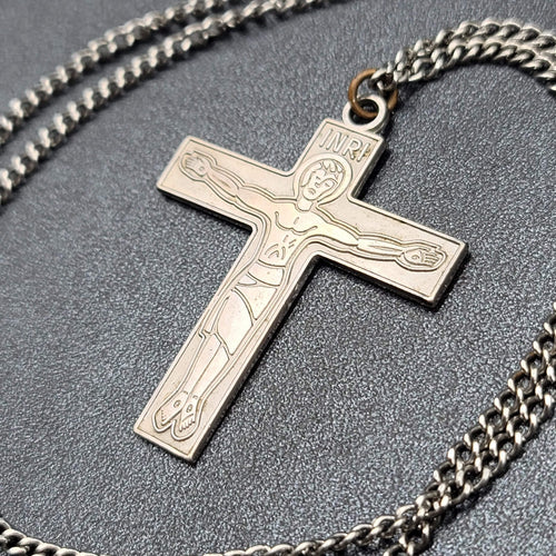 Catholic Religious Cross Pendant Christ is counting on you Silver tone 24"