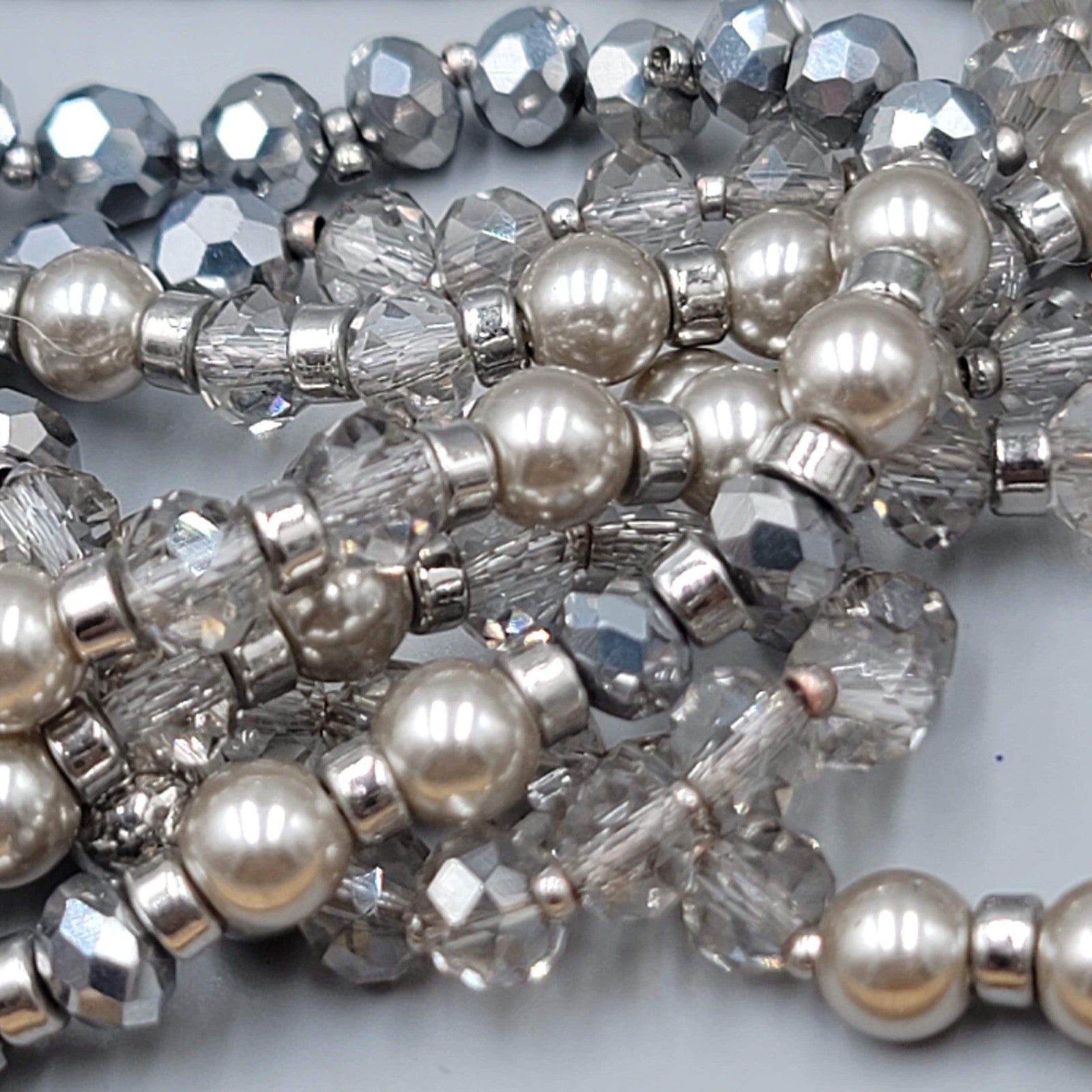 Loft Necklace Silver tone Gray Bead Extra Long 60"