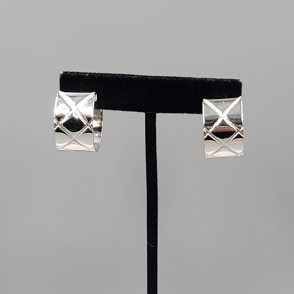 Wide Hoop Pierced Earrings Silver tone Hoops 7/8" x 1/2"