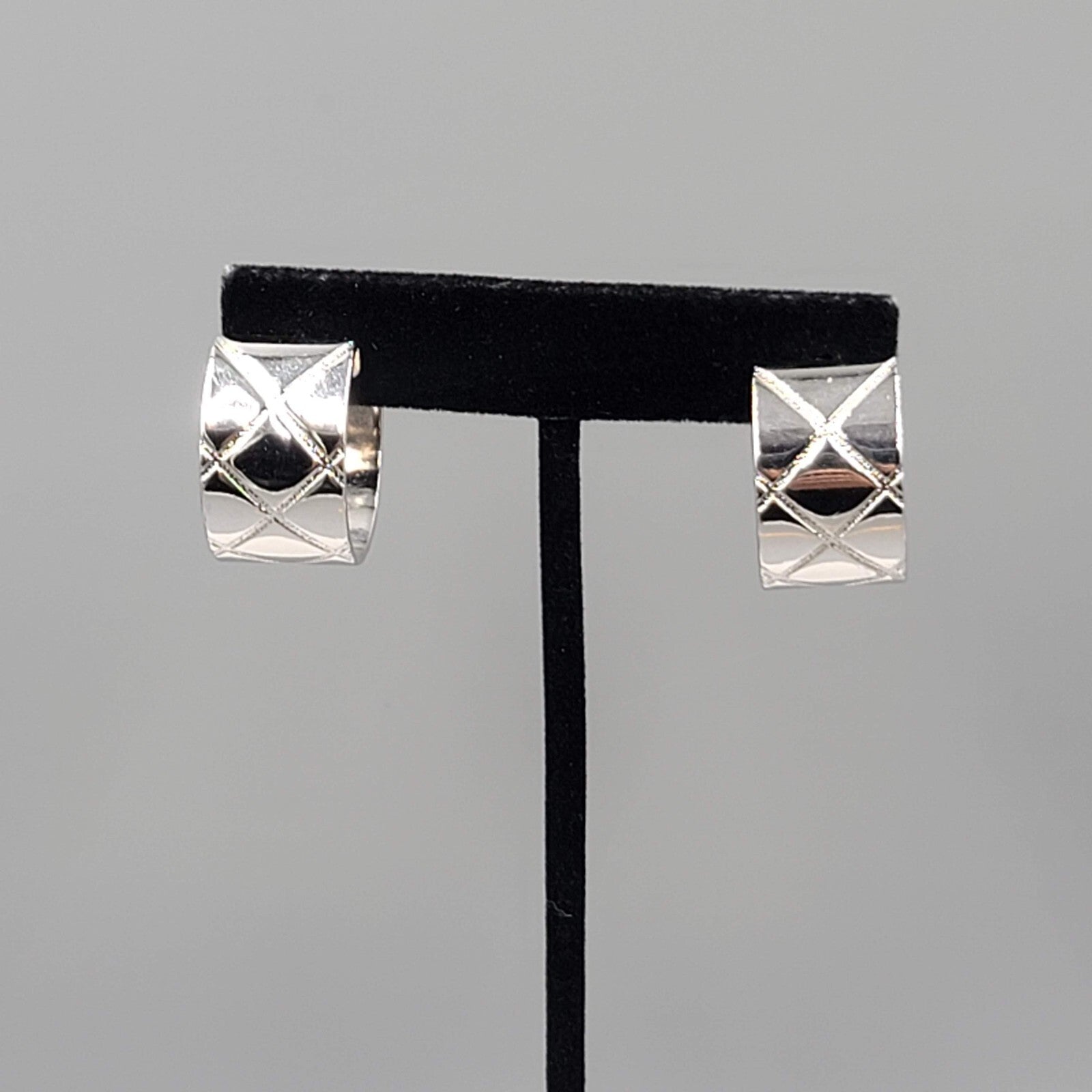 Wide Hoop Pierced Earrings Silver tone Hoops 7/8" x 1/2"